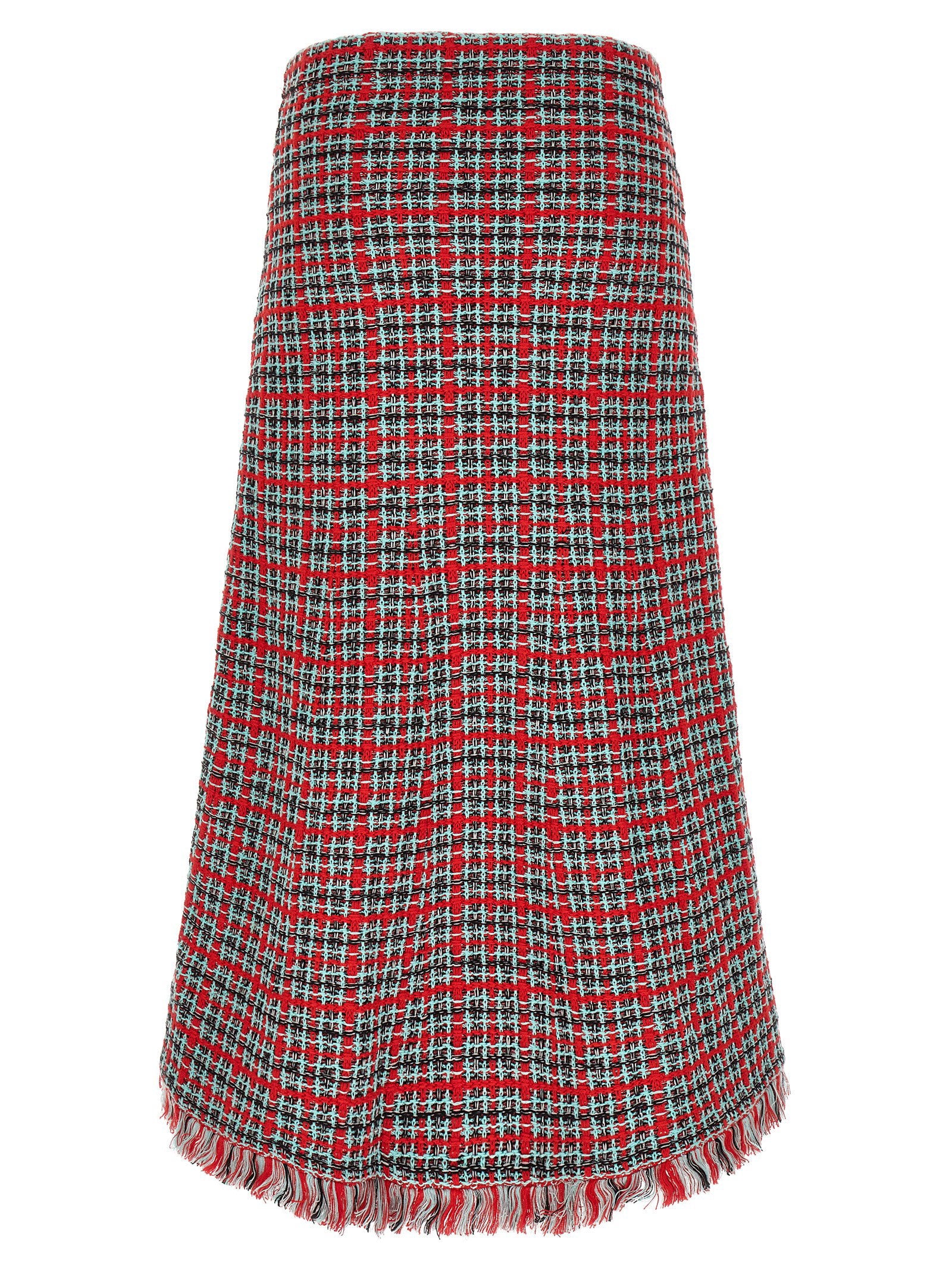 Self-Portrait Check Tweed Skirt — Red - S, view 2