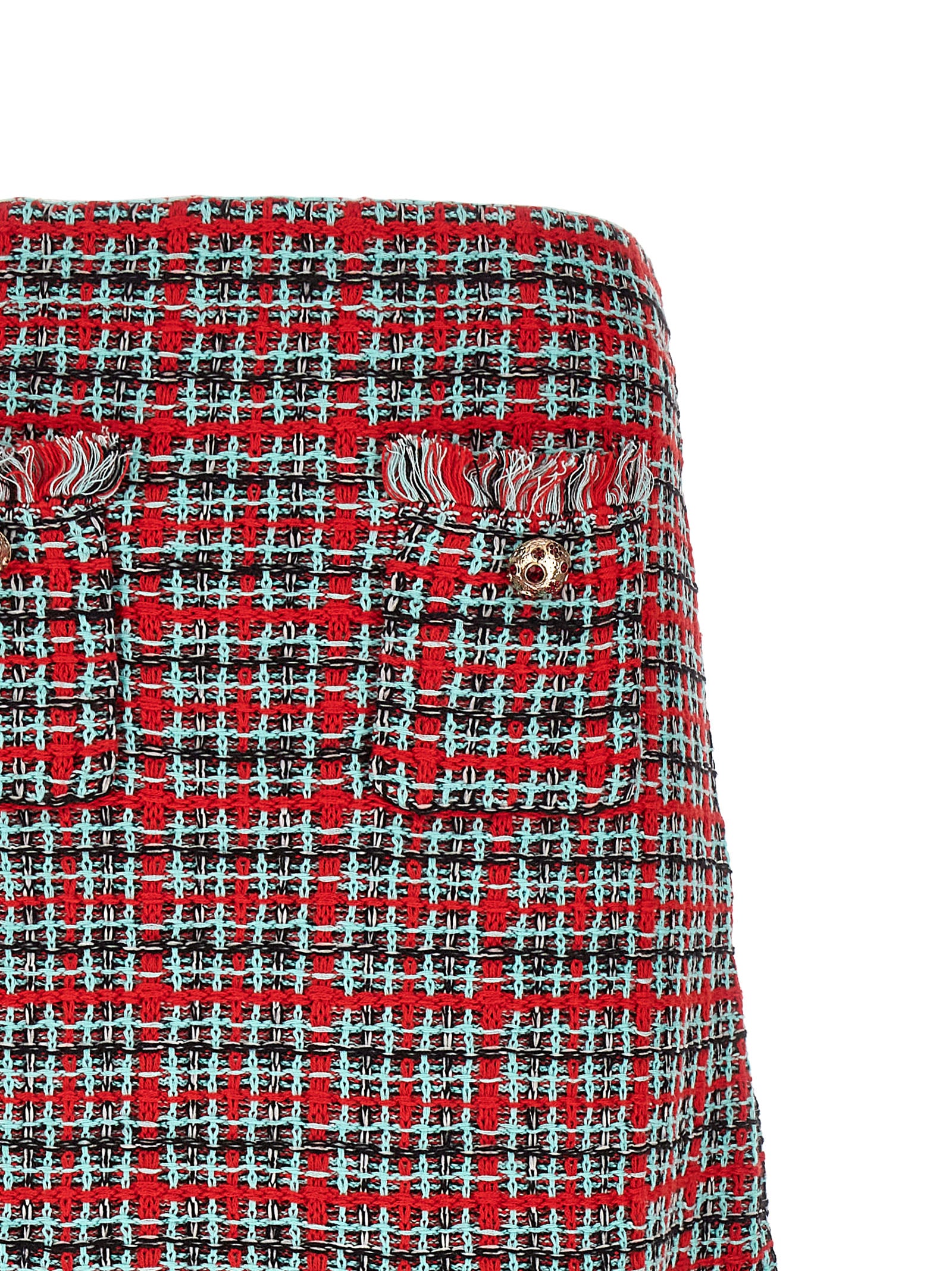 Self-Portrait Check Tweed Skirt — Red - S, view 3