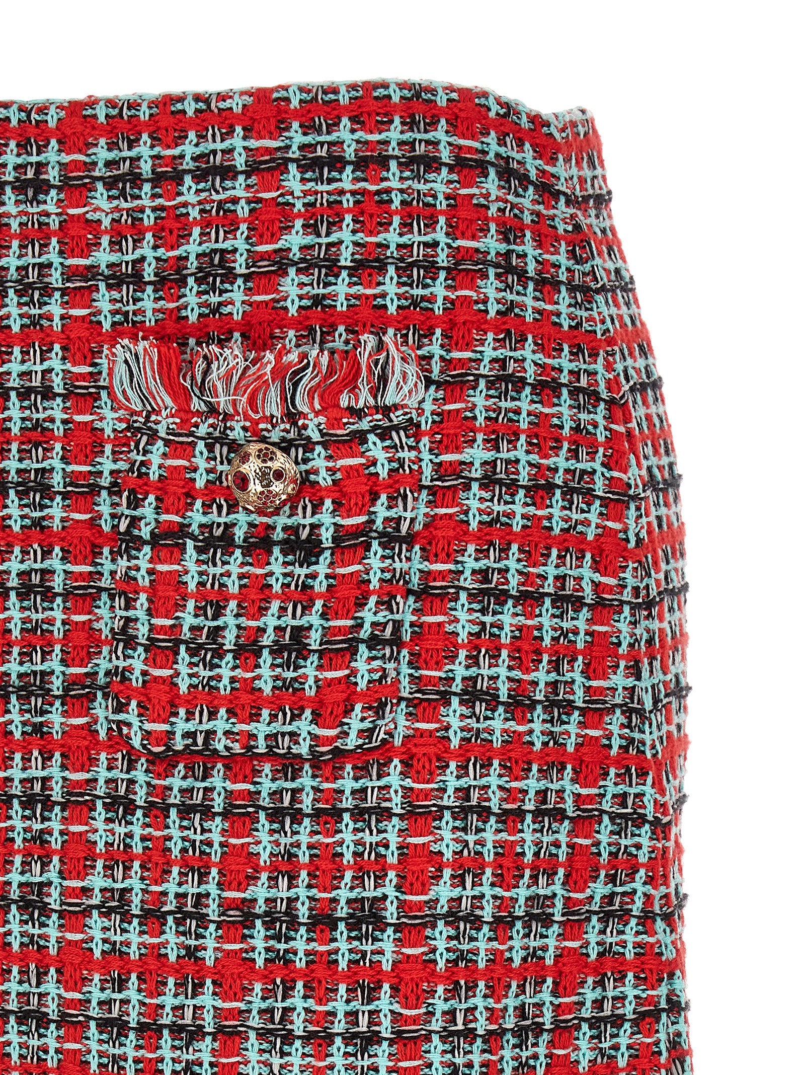Self-Portrait Check Tweed Skirt — Red - S, view 5