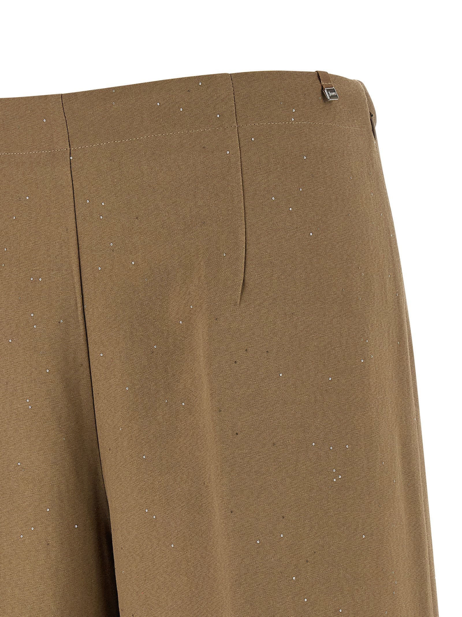 Herno Micro Sequin Viscose-Linen Trousers — Taupe, view 3