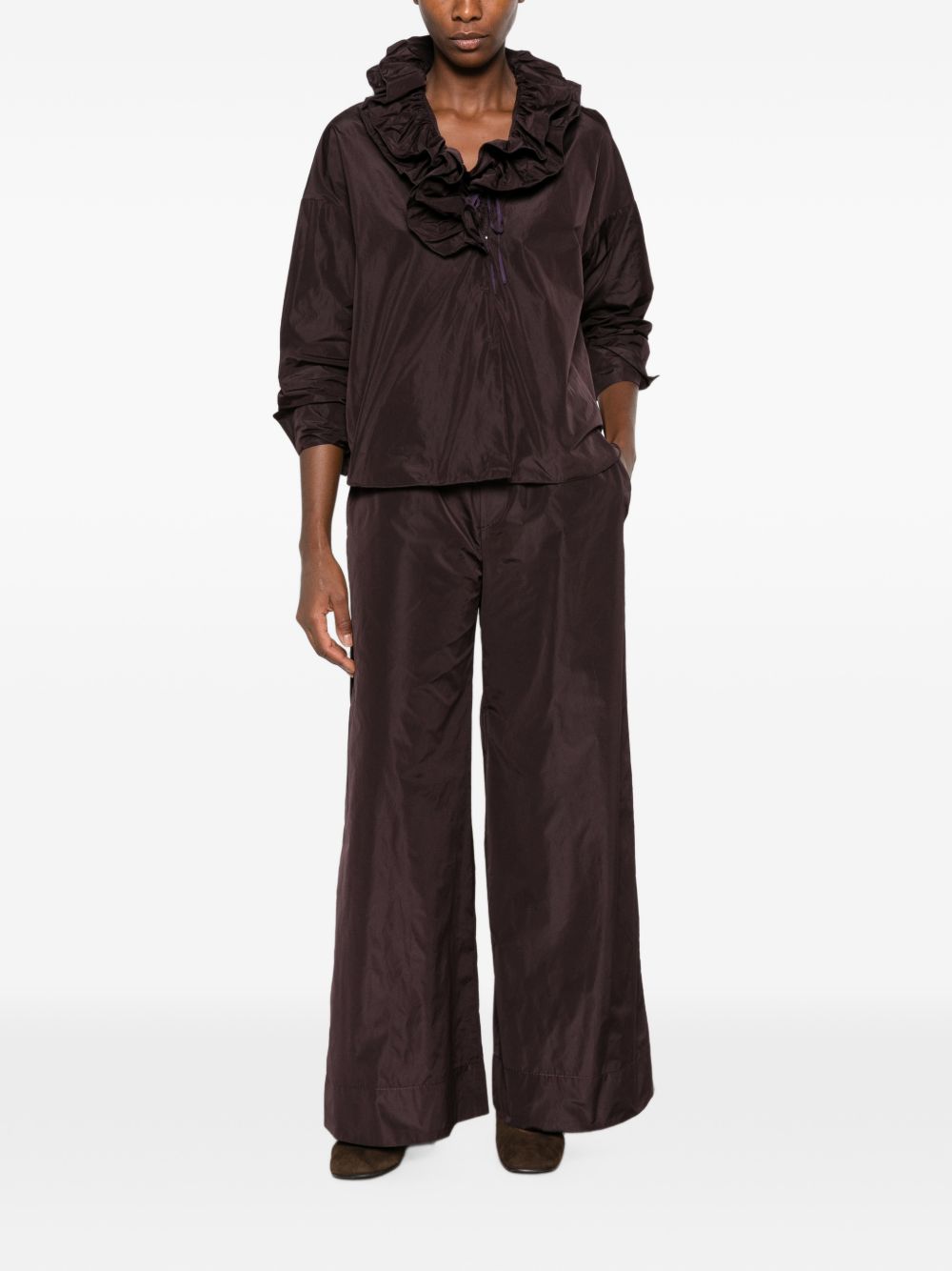 SUSANNE BOMMER Wide-Leg Taffeta Trousers — Burgundy, view 3