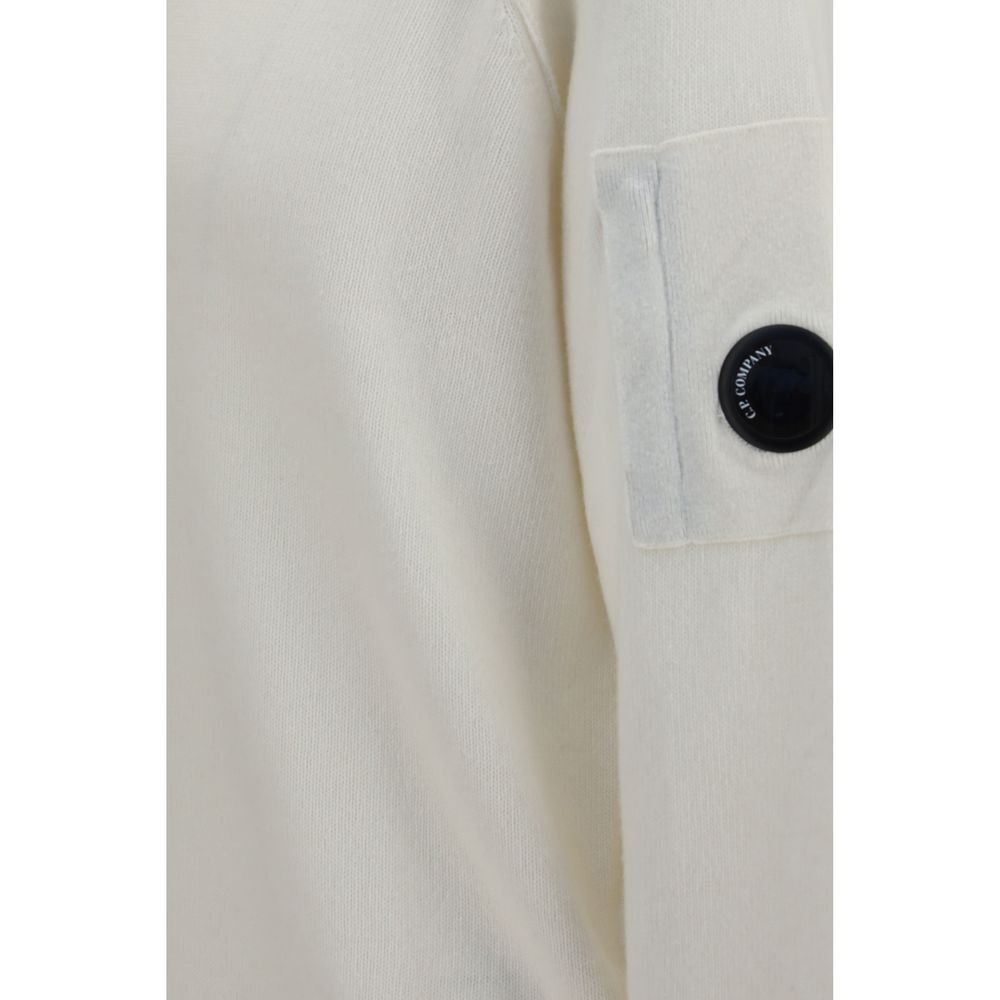 C.P. Company GRS Merino Wool Crewneck Sweater — White, view 3