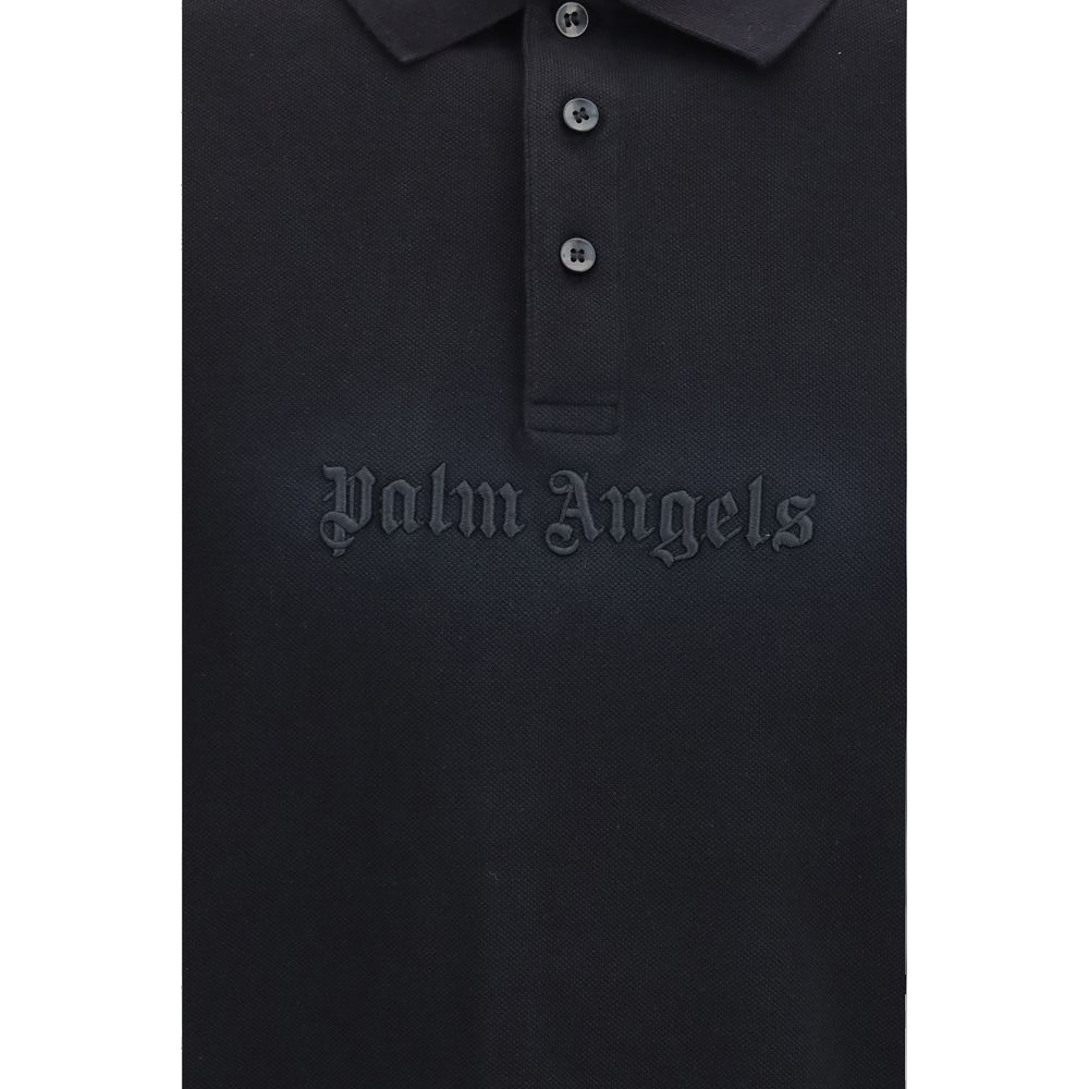 Palm Angels Embroidered Logo Cotton Polo Shirt — Black, view 3