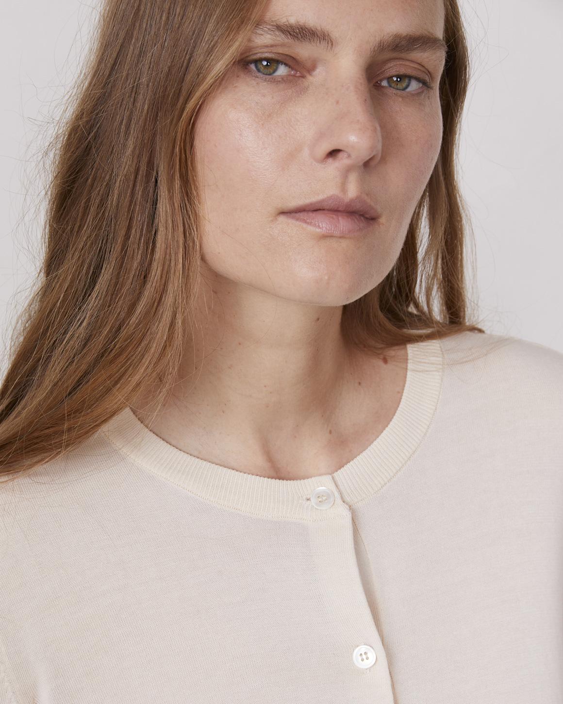 Officine Generale Lyocell Blend Cardigan — White, view 3