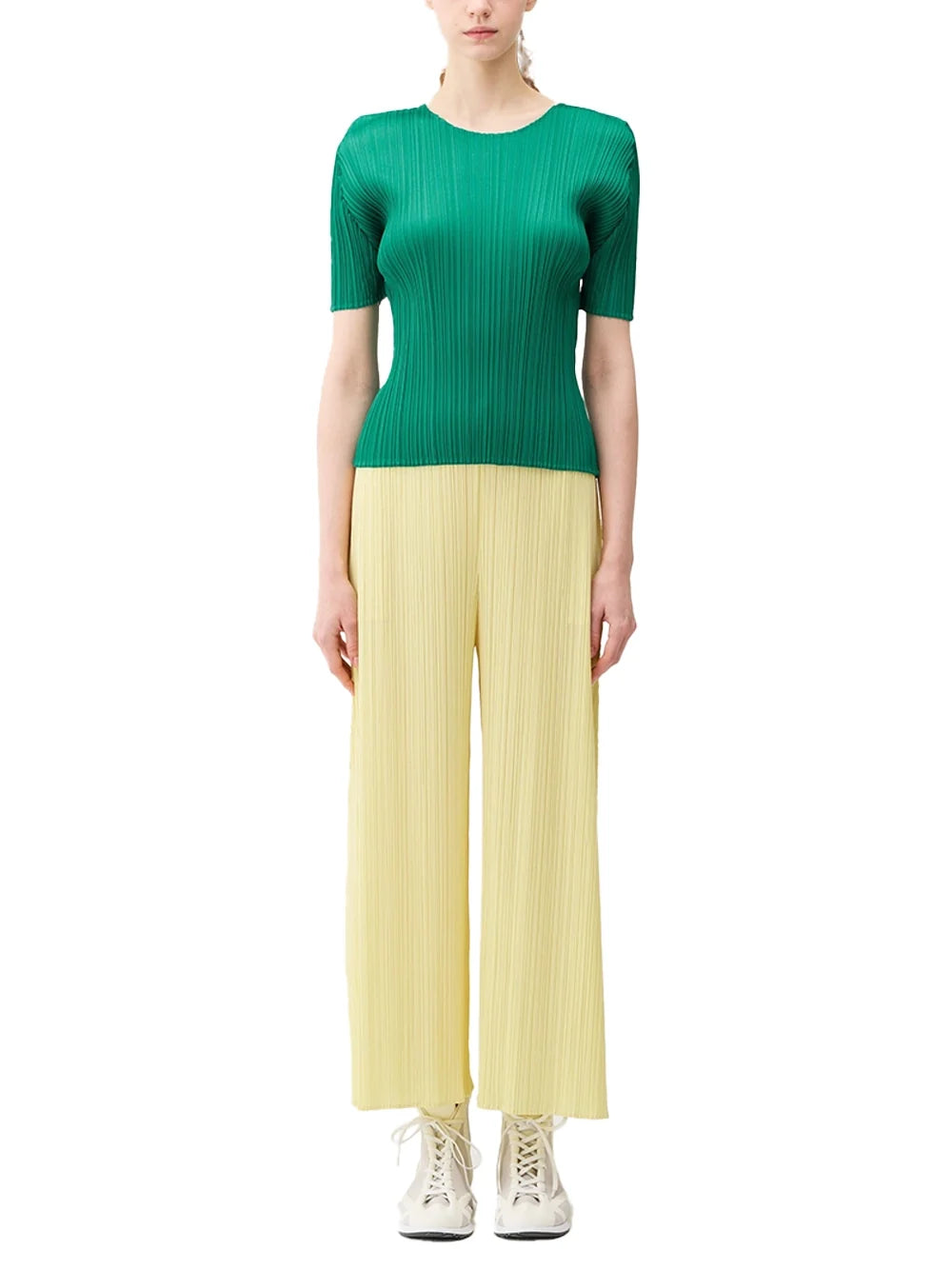 Issey Miyake Pleated Polyester Sweater — Green, view 2