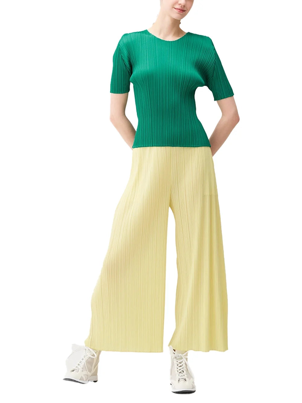 Issey Miyake Pleated Polyester Sweater — Green, view 3