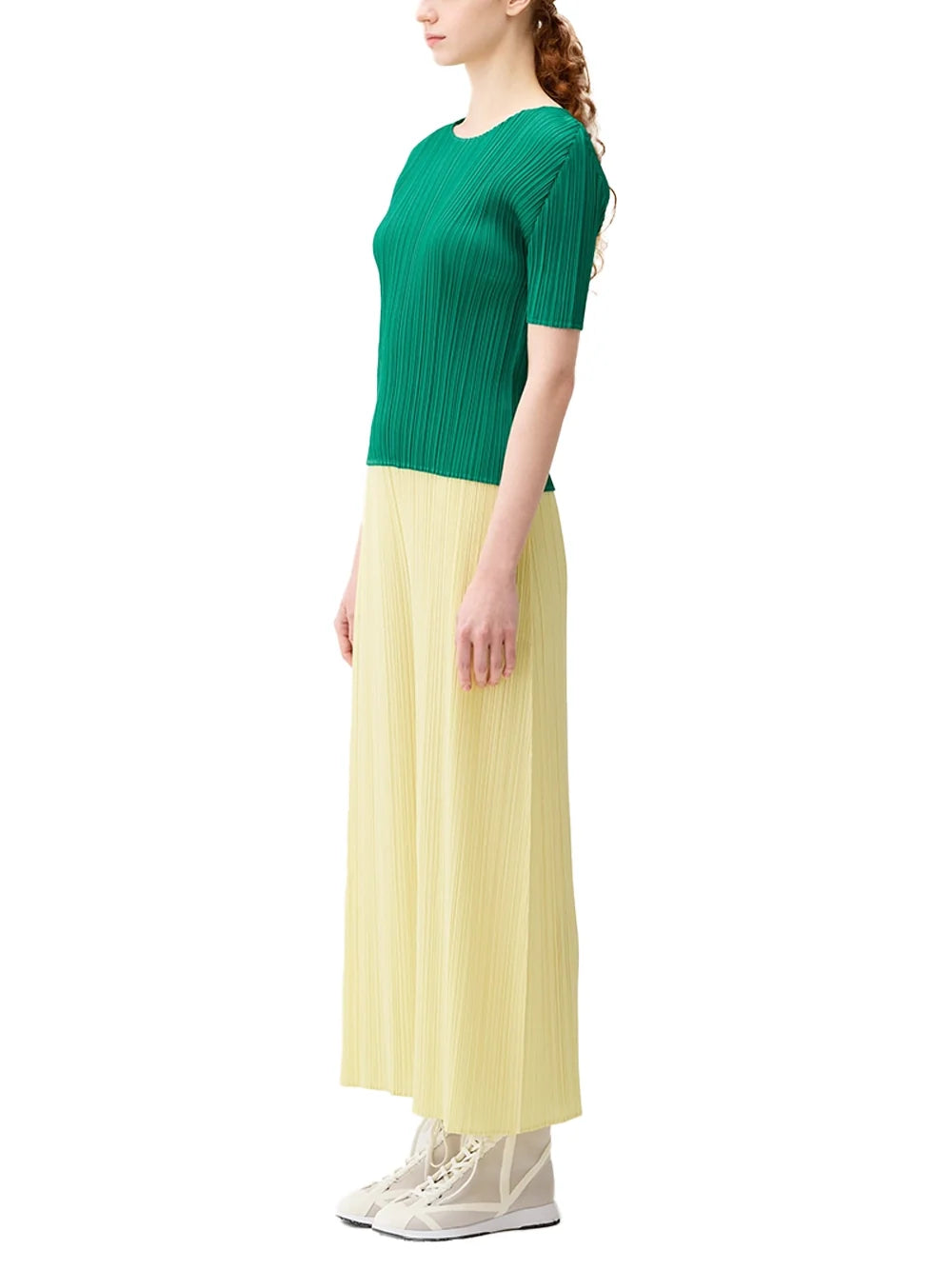 Issey Miyake Pleated Polyester Sweater — Green, view 4