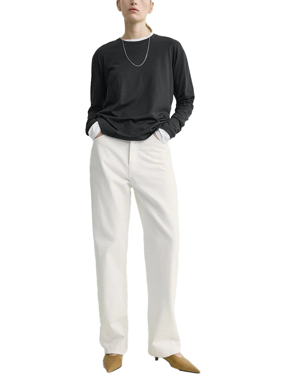 Toteme Relaxed-Fit Lyocell-Cotton Long-Sleeve T-Shirt — Black, view 2