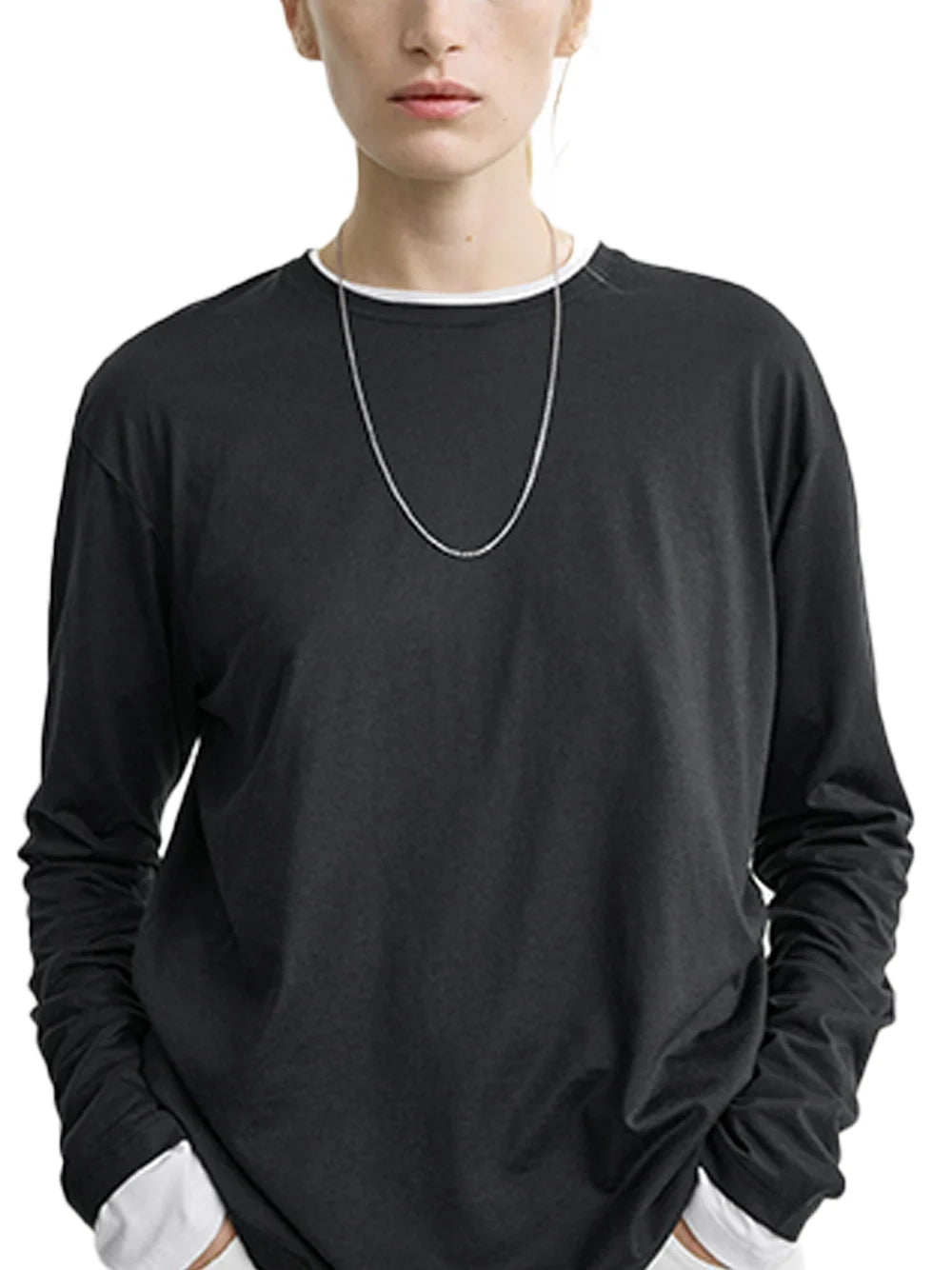 Toteme Relaxed-Fit Lyocell-Cotton Long-Sleeve T-Shirt — Black, view 3