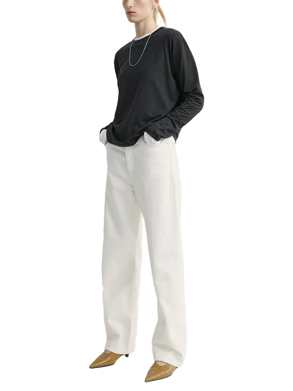 Toteme Relaxed-Fit Lyocell-Cotton Long-Sleeve T-Shirt — Black, view 4