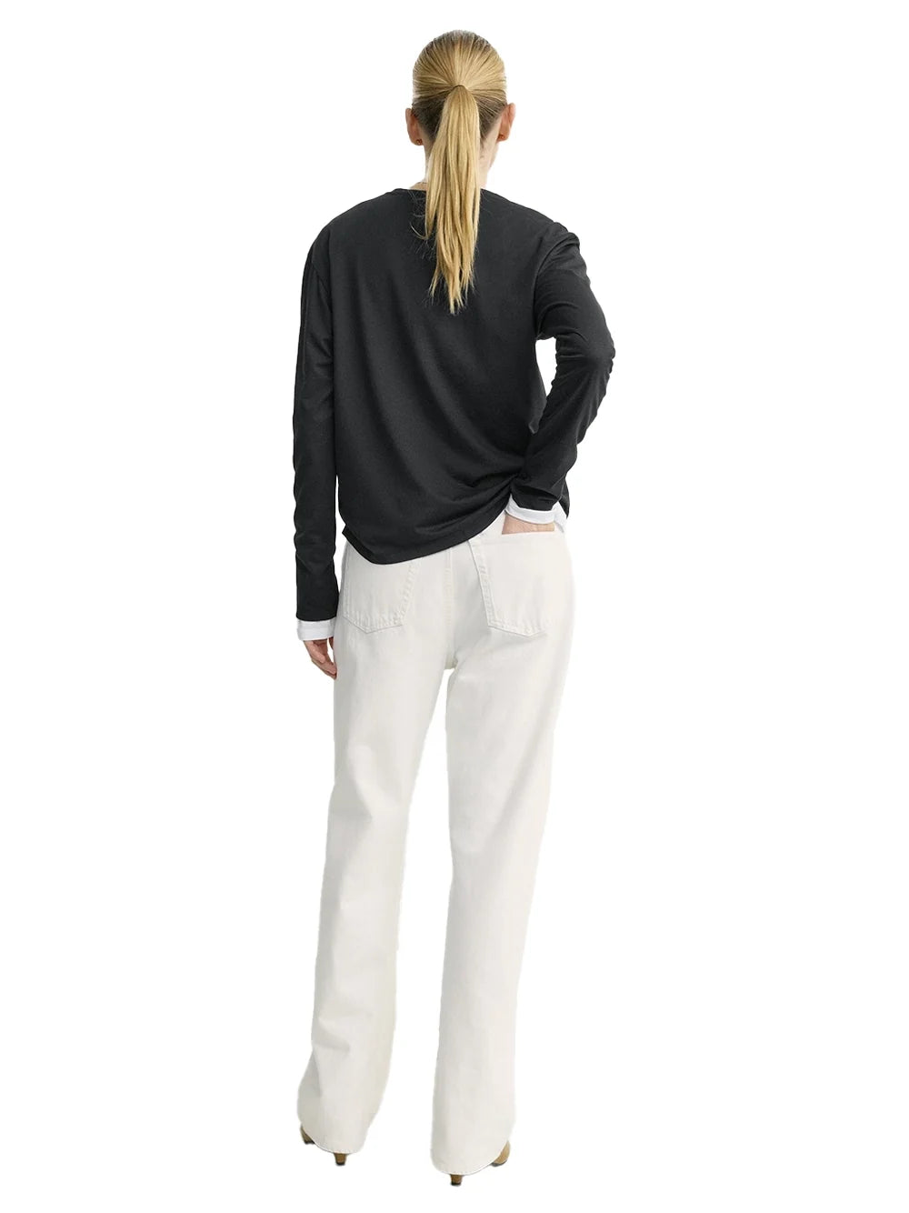Toteme Relaxed-Fit Lyocell-Cotton Long-Sleeve T-Shirt — Black, view 5
