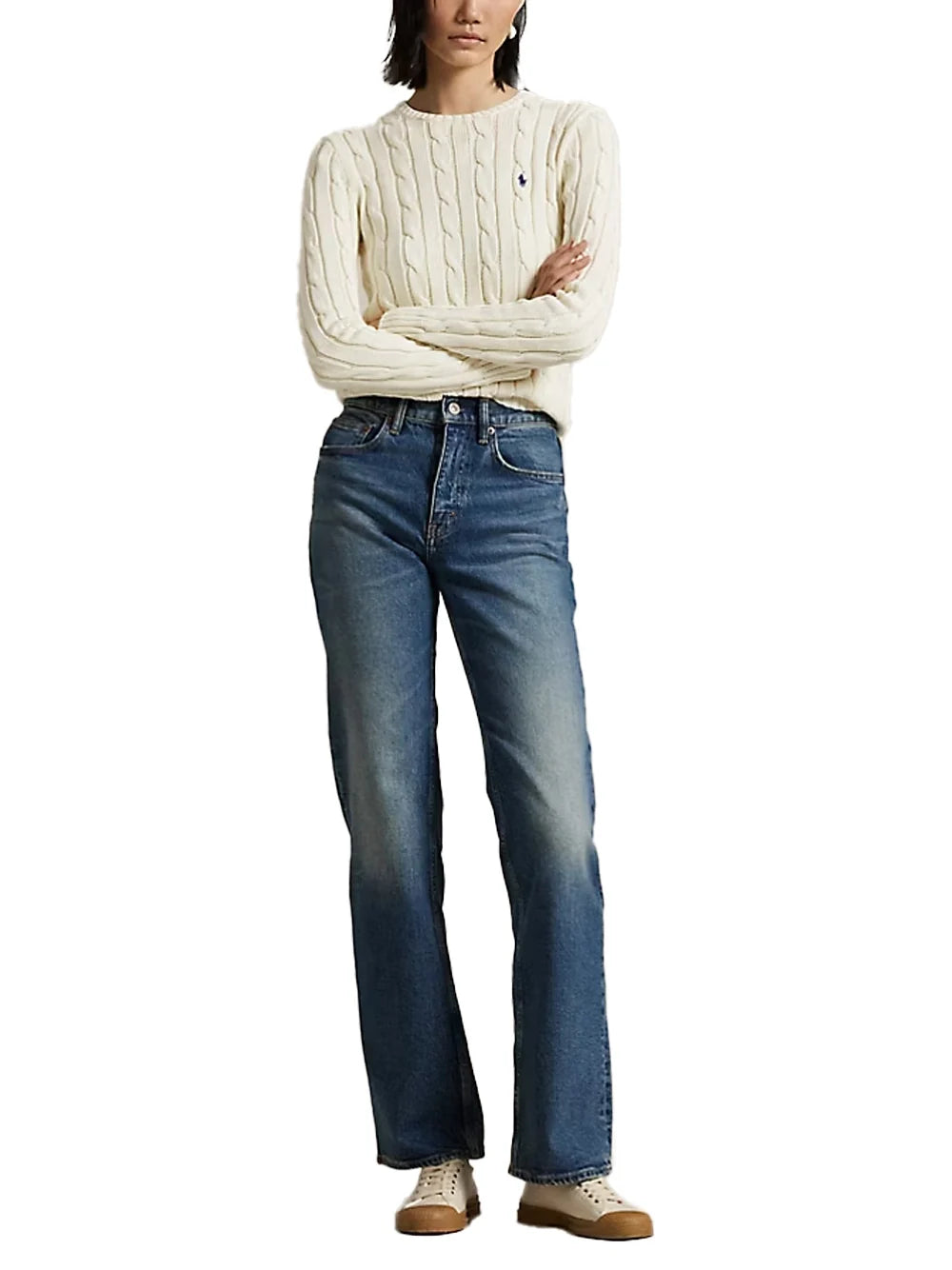 Ralph Lauren Wool-Cashmere Cable-Knit Sweater — White, view 2