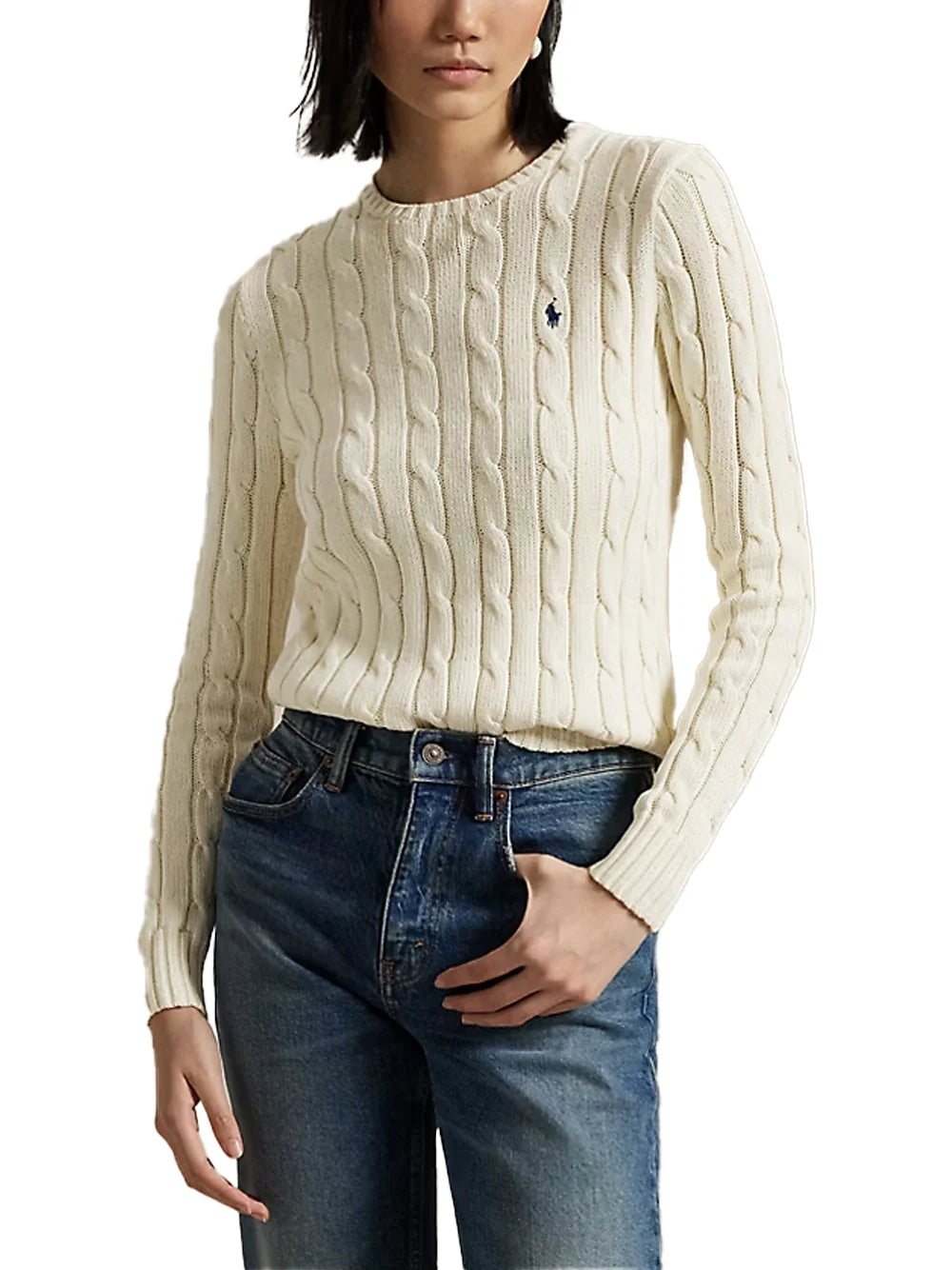 Ralph Lauren Wool-Cashmere Cable-Knit Sweater — White, view 3