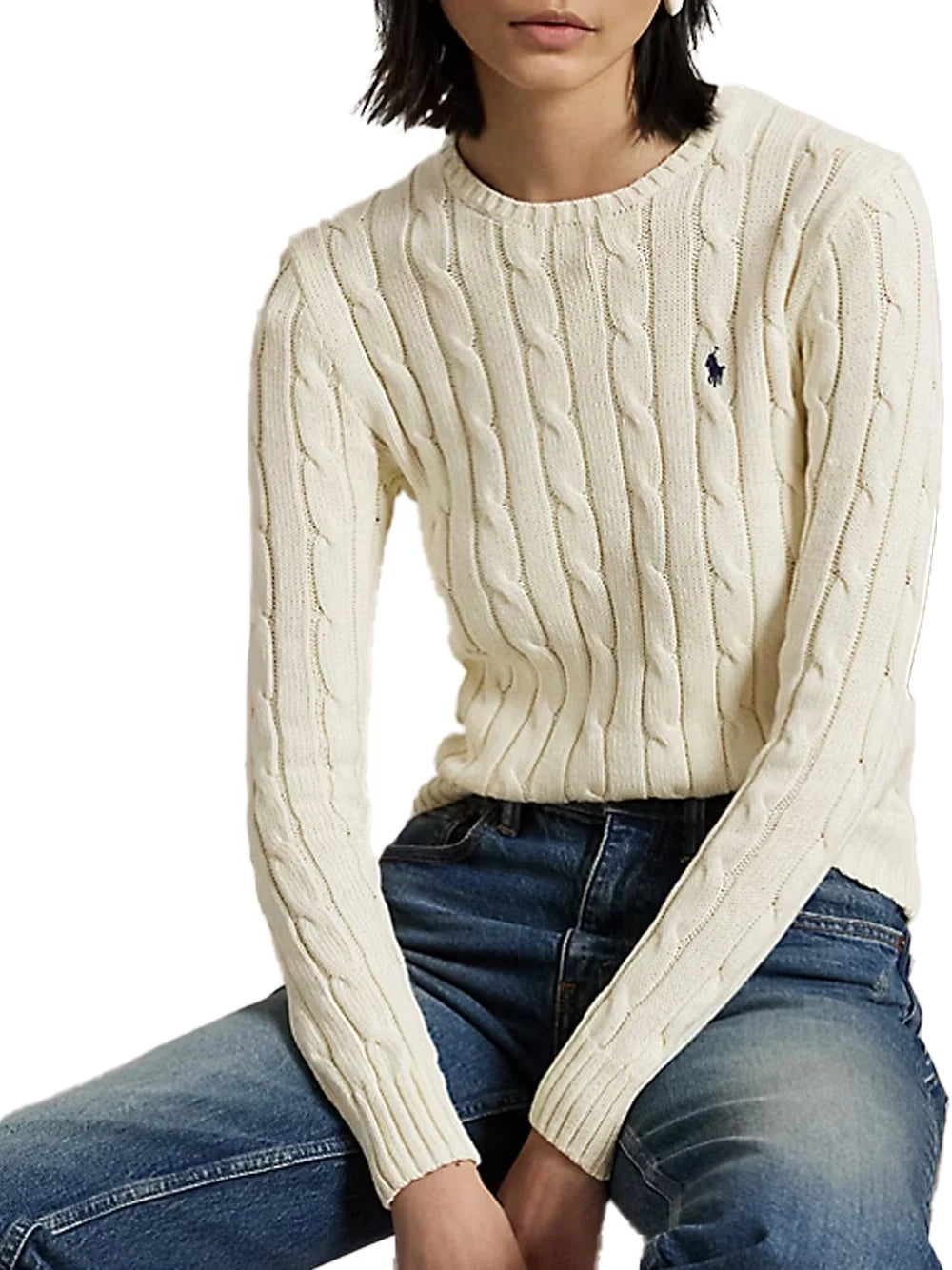 Ralph Lauren Wool-Cashmere Cable-Knit Sweater — White, view 4
