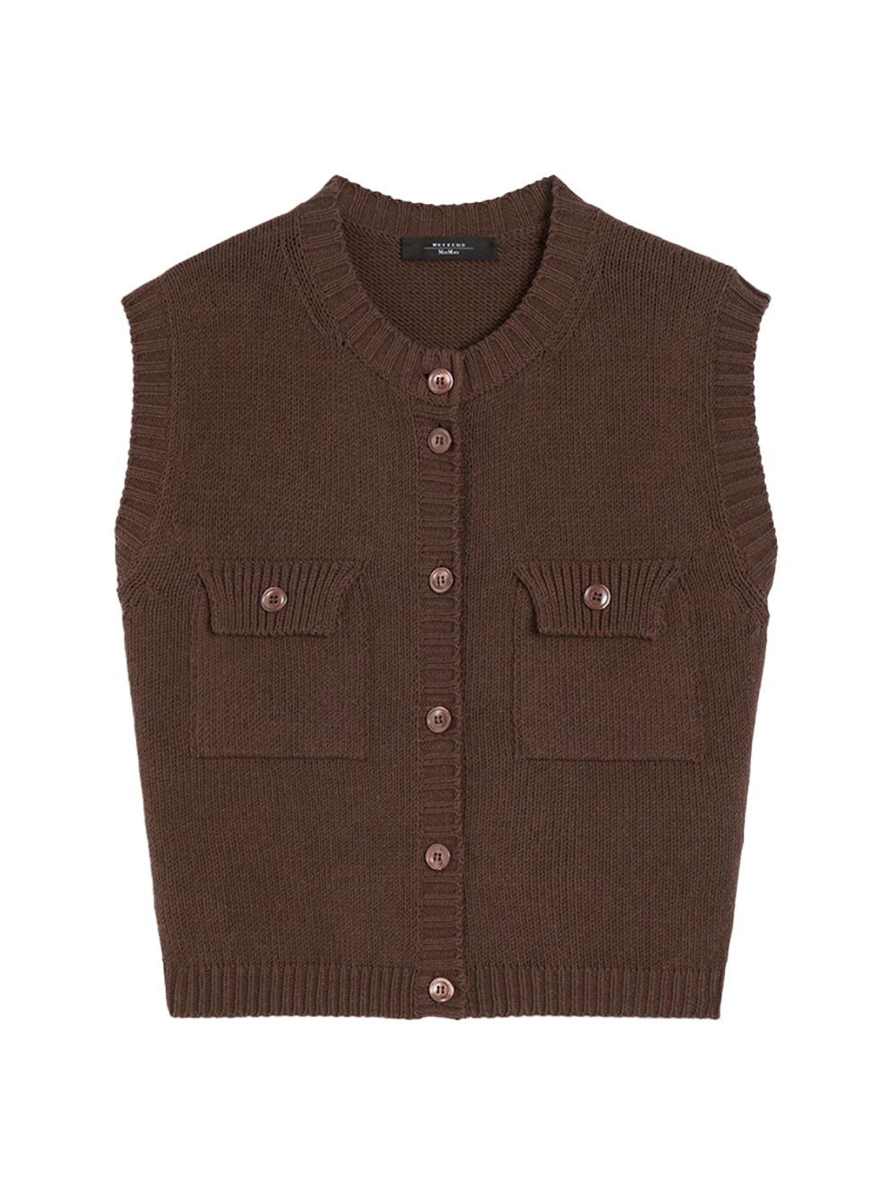 Weekend Maxmara Cotton-Blend Rib-Knit Gilet — Brown by Weekend Maxmara