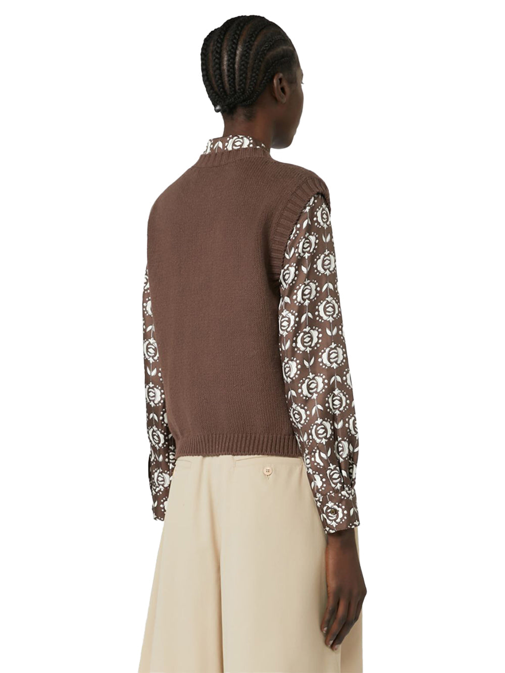 Weekend Maxmara Cotton-Blend Rib-Knit Gilet — Brown, view 4