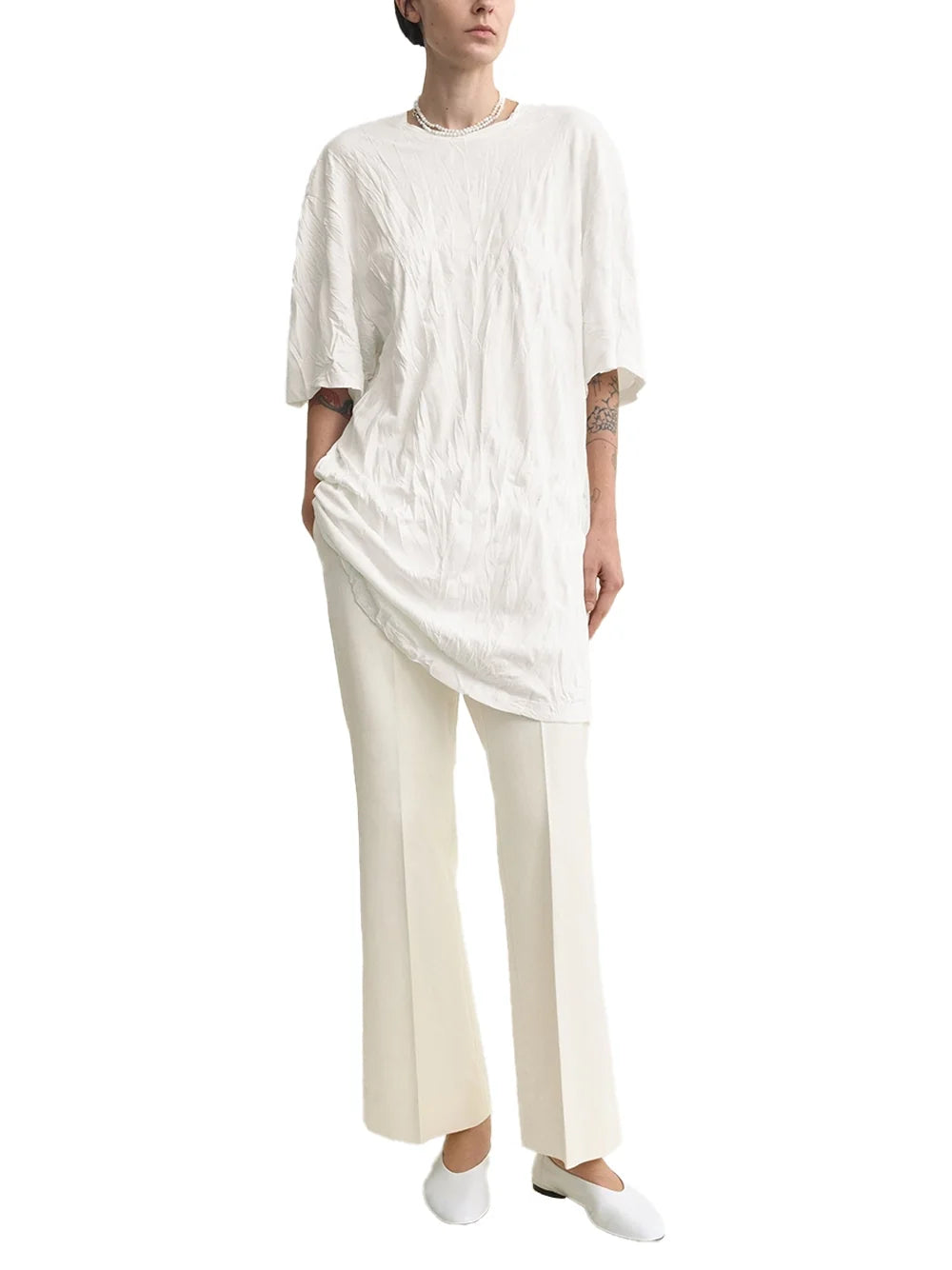 Toteme Crinkled Knit Tunic Dress — White, view 2