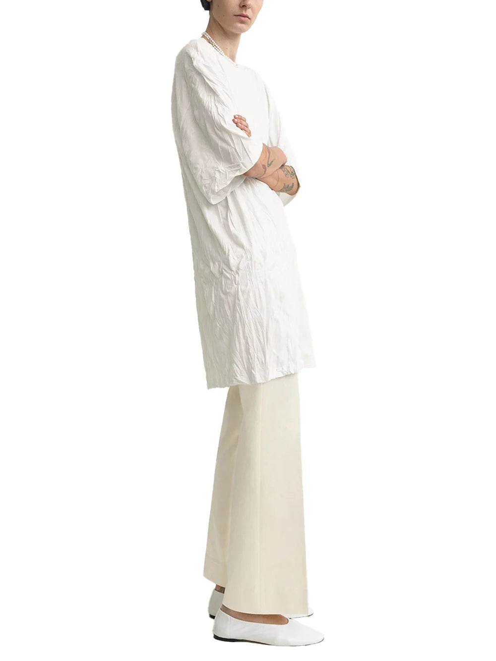 Toteme Crinkled Knit Tunic Dress — White, view 4