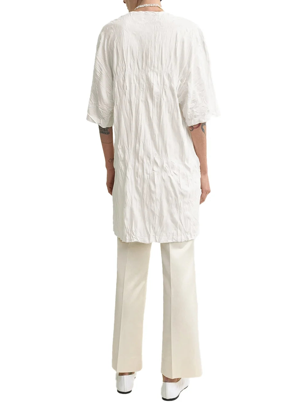 Toteme Crinkled Knit Tunic Dress — White, view 5