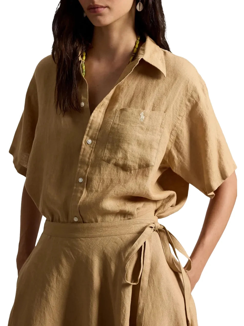 Ralph Lauren Patch Pocket Linen Shirt — Beige, view 3