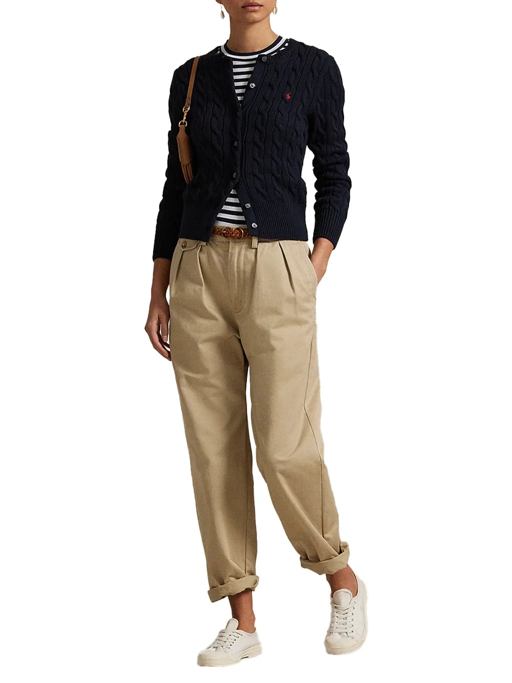 Ralph Lauren Cable-Knit Crewneck Cardigan — Navy, view 2