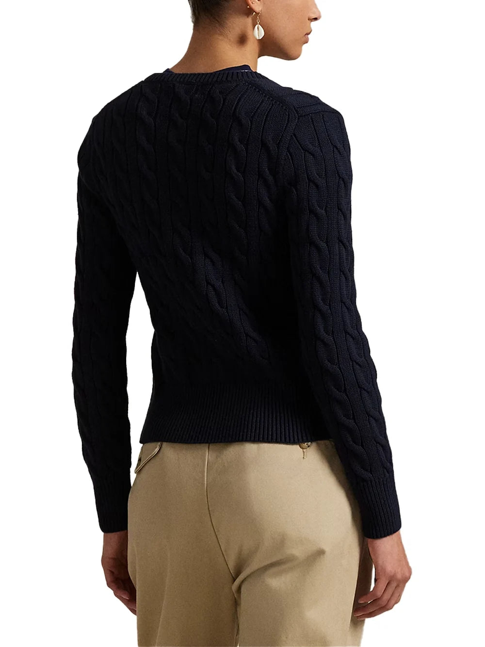 Ralph Lauren Cable-Knit Crewneck Cardigan — Navy, view 5