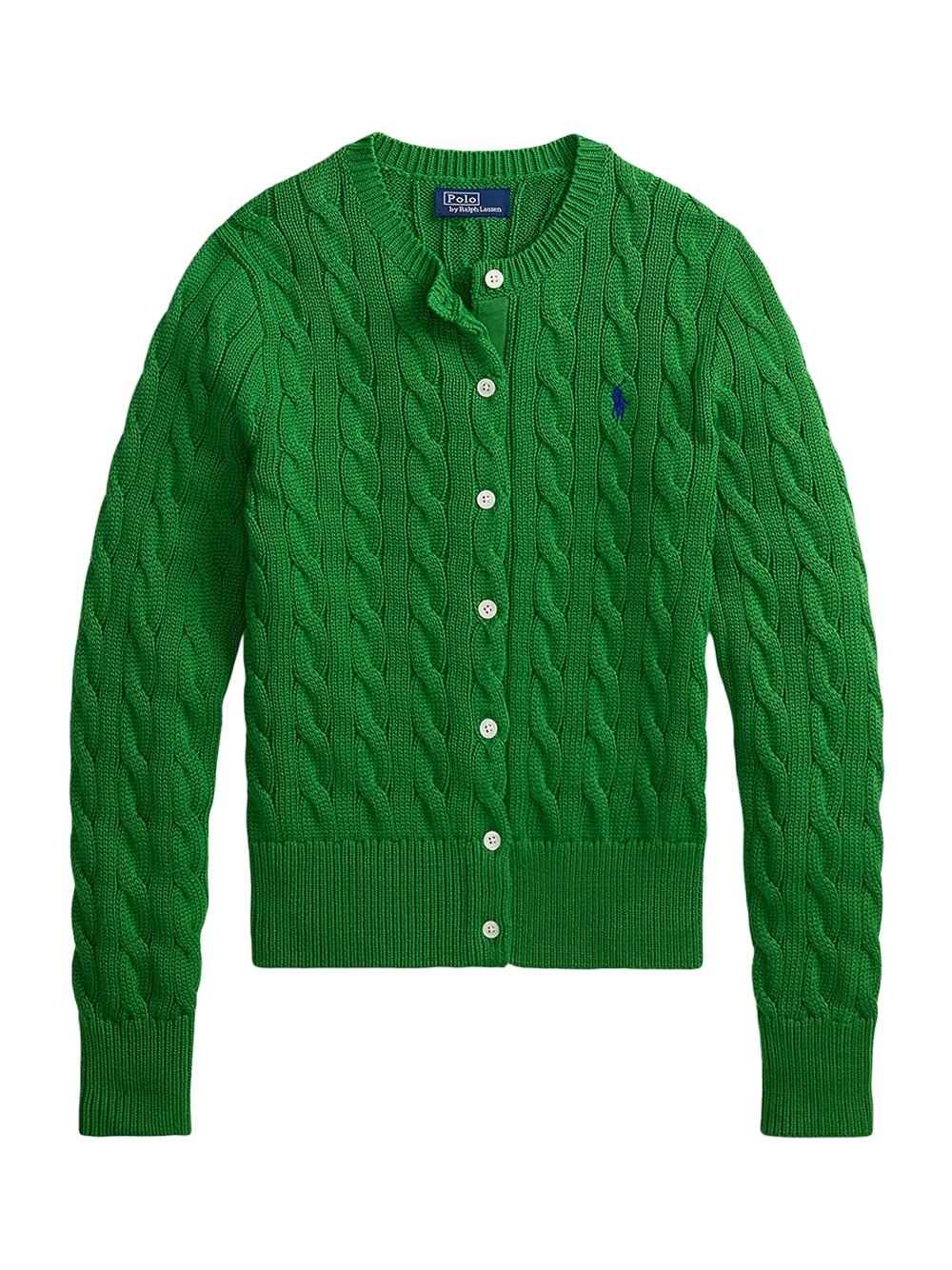 Ralph Lauren Cable-Knit Crewneck Cardigan — Green by Ralph Lauren