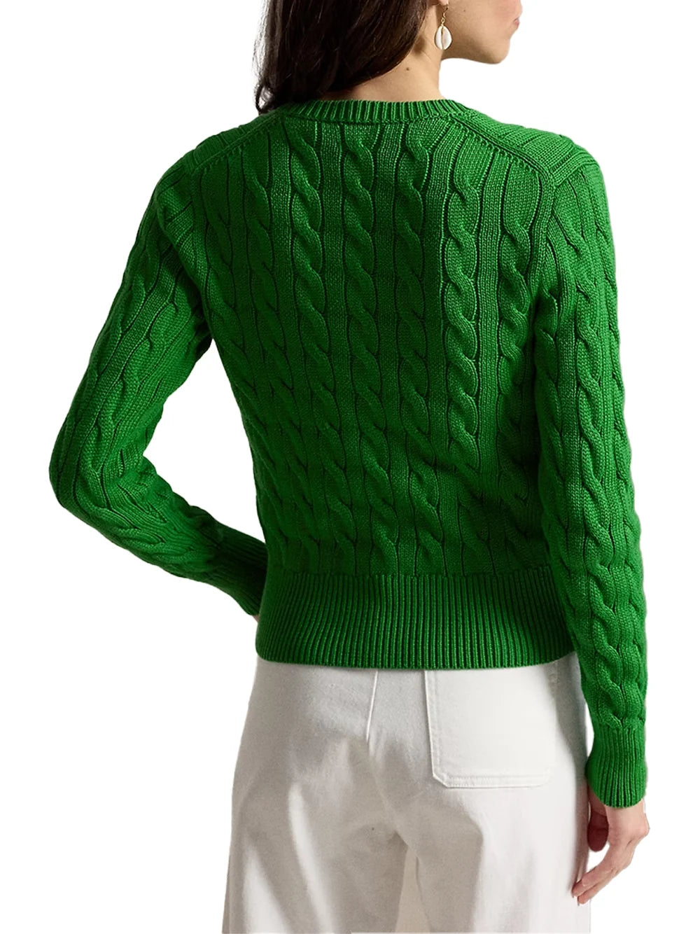 Ralph Lauren Cable-Knit Crewneck Cardigan — Green, view 5