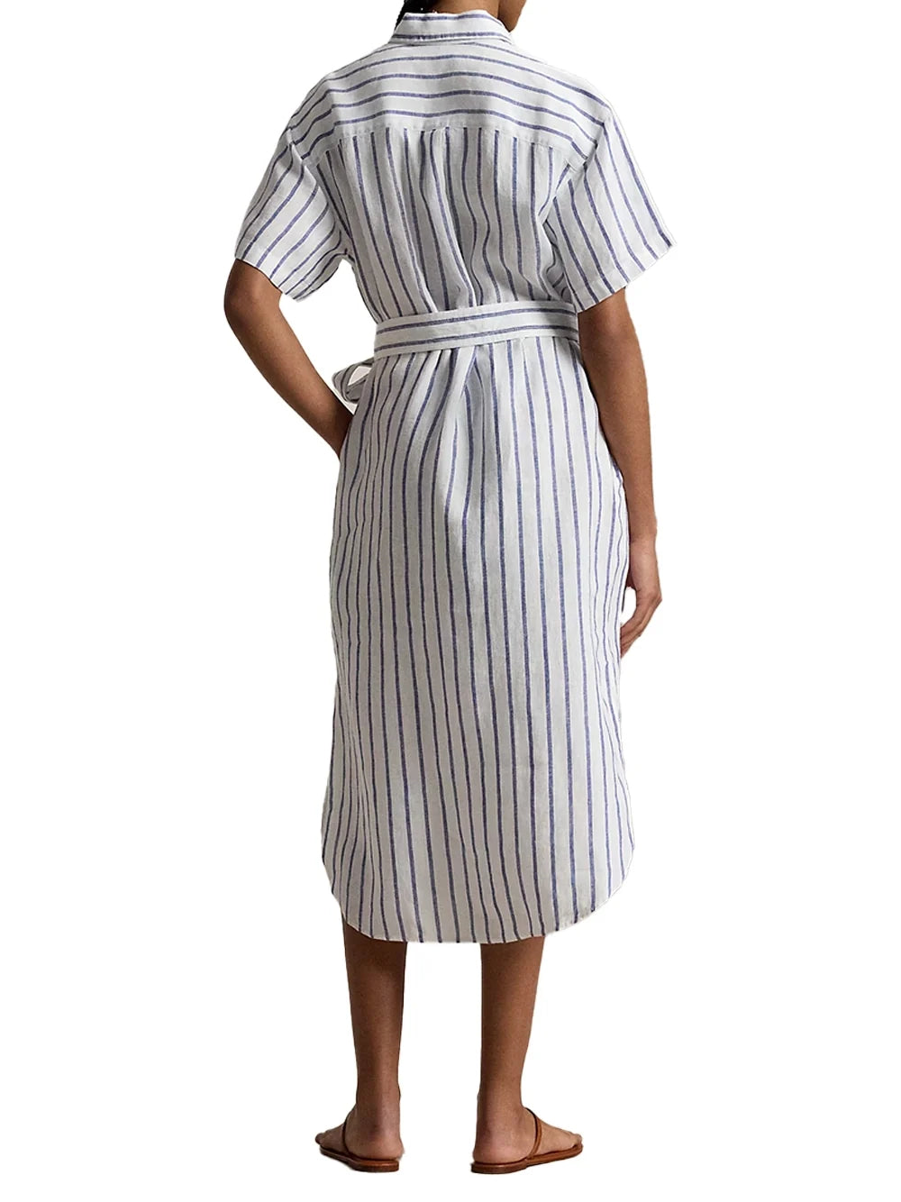 Ralph Lauren Striped Linen Midi Dress — White, view 5