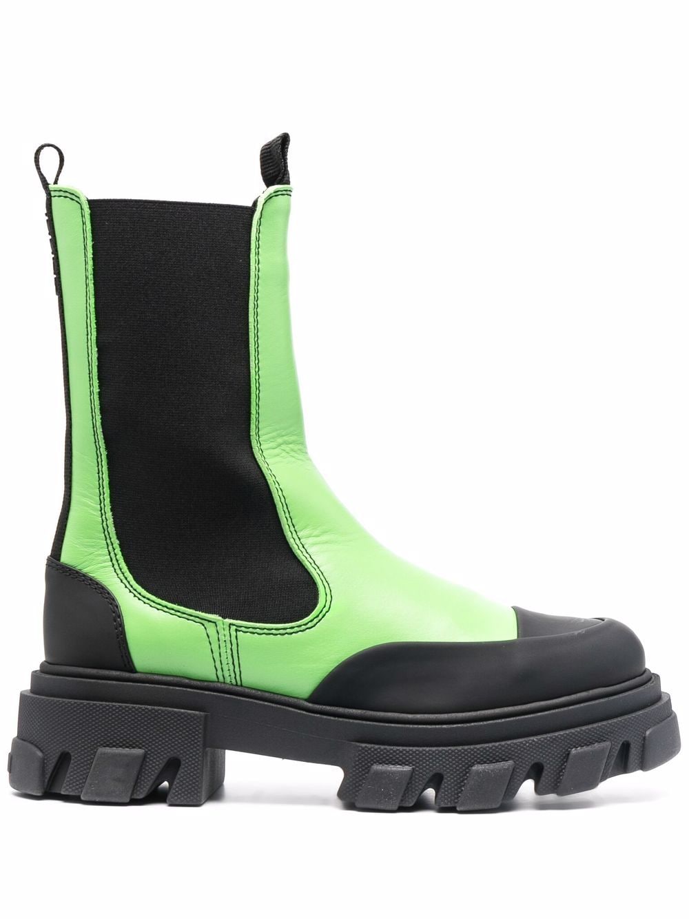 Ganni Color-Block Leather Chelsea Boot — Green, view 2