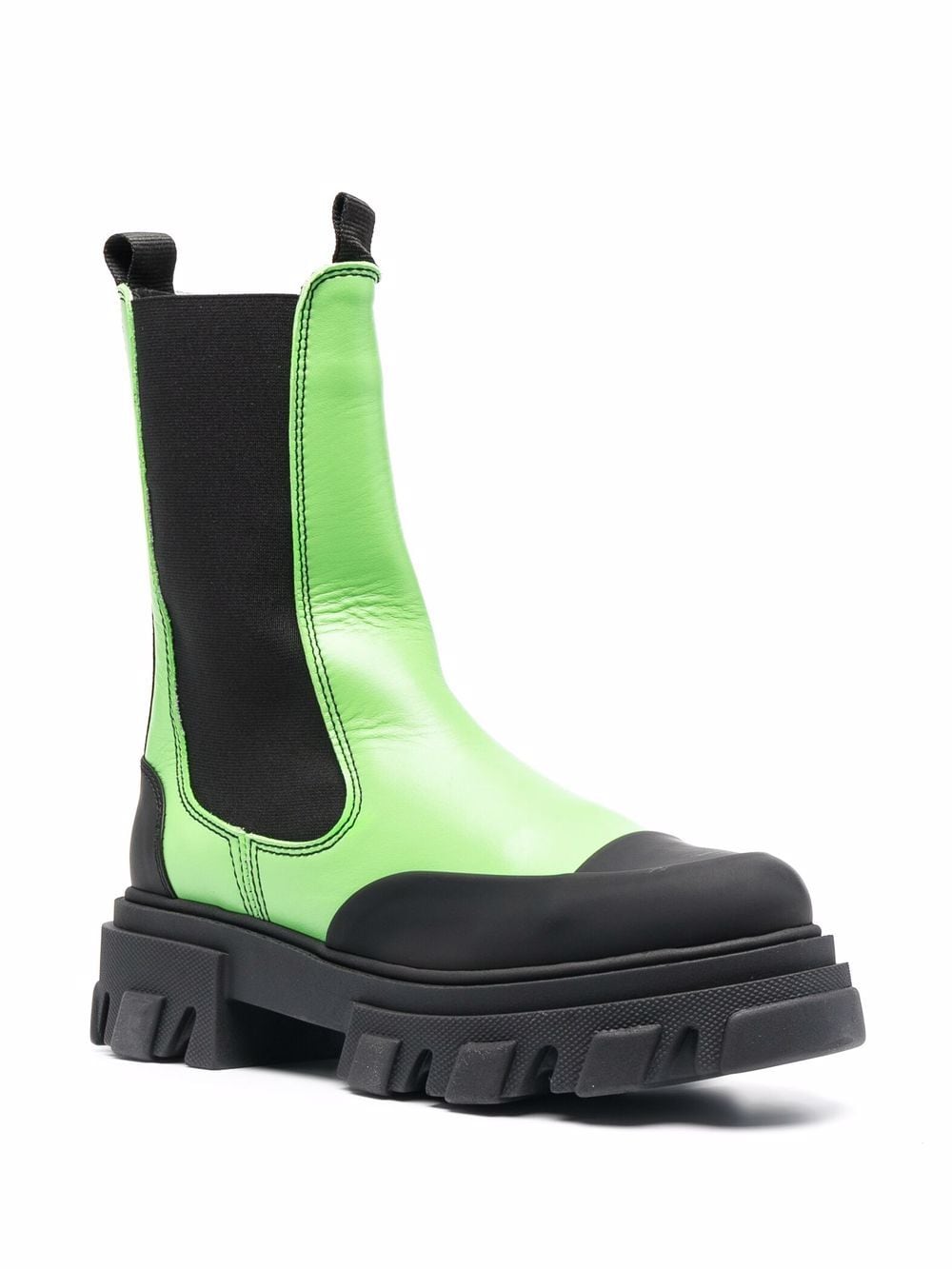 Ganni Color-Block Leather Chelsea Boot — Green, view 3