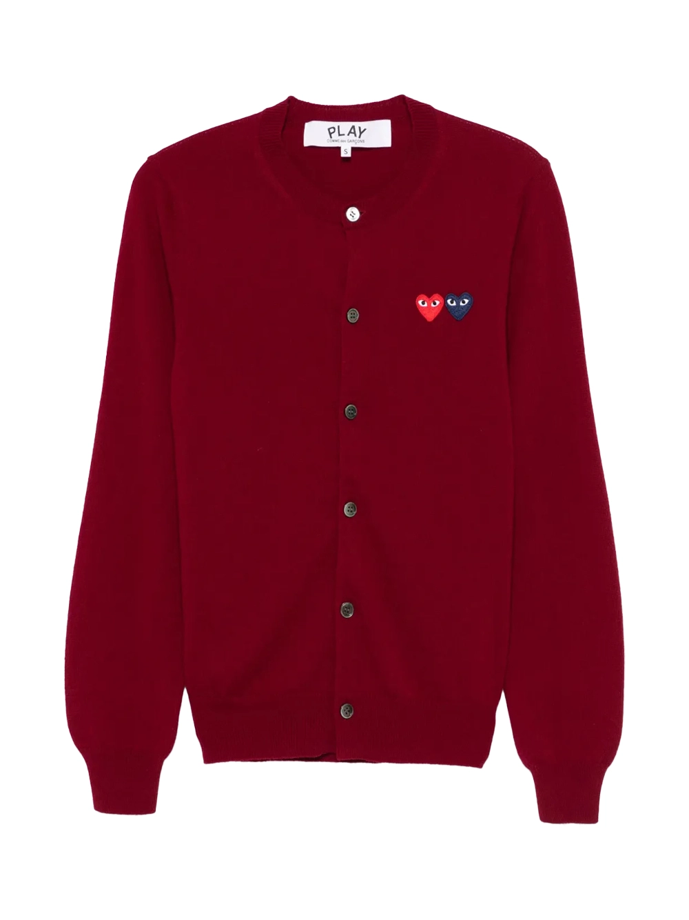 Comme Des GarçOns Play Double Heart Wool Cardigan — Burgundy by Comme Des Garçons Play