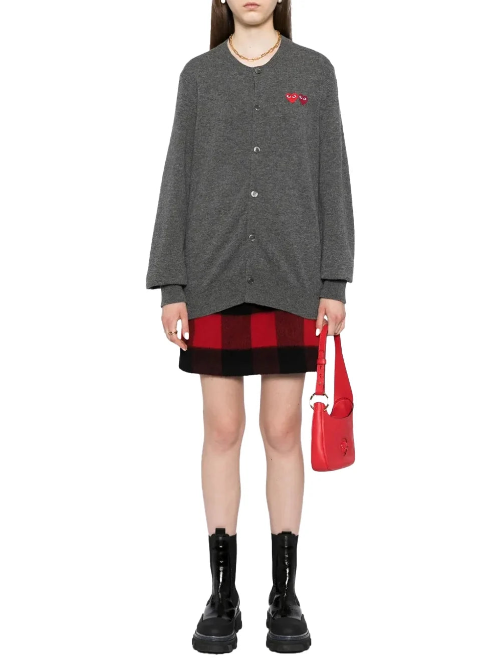 Comme Des GarçOns Play Logo-Embroidered Double Heart Cardigan — Gray, view 2