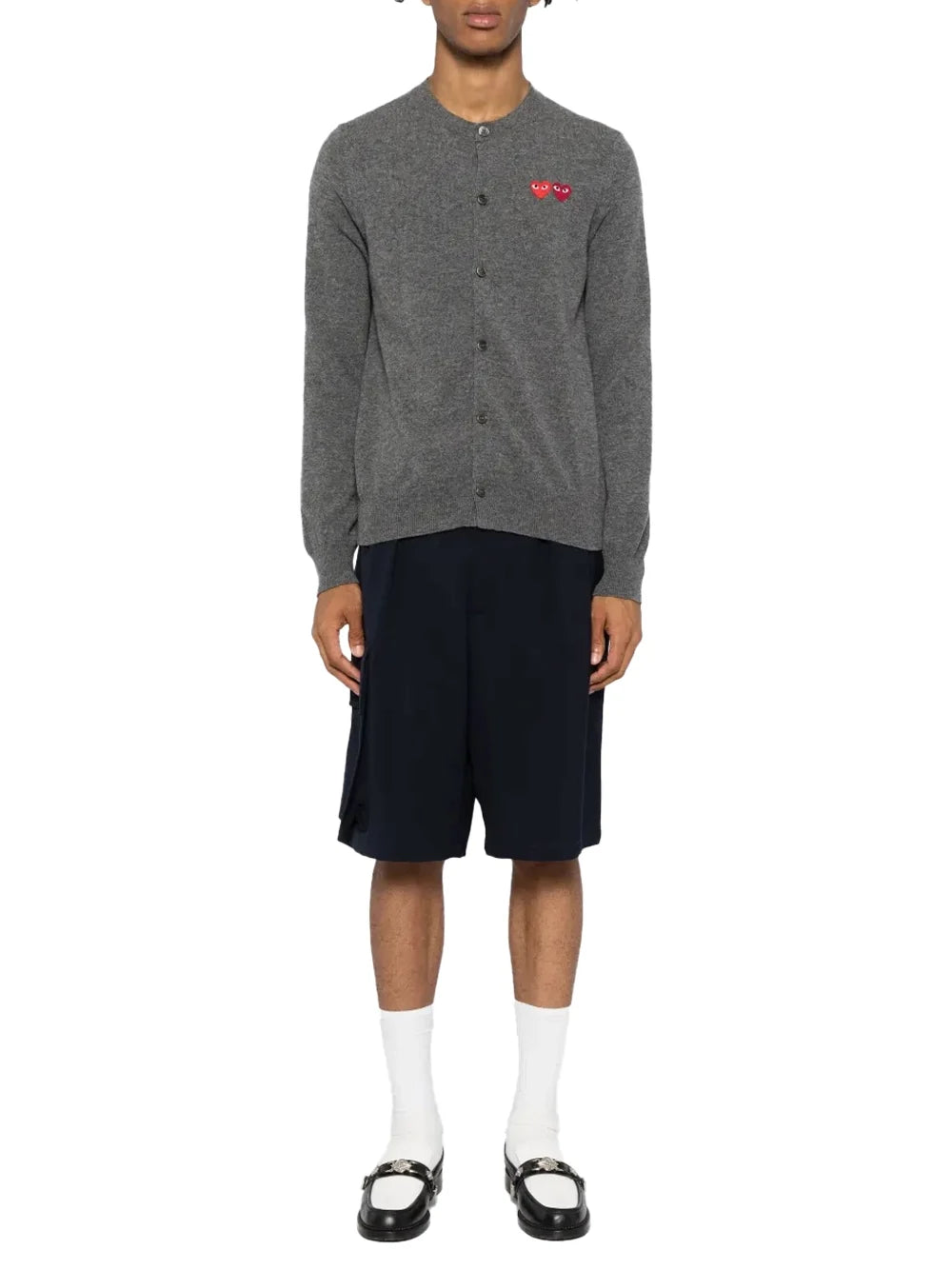 Comme Des GarçOns Play Logo-Embroidered Double Heart Cardigan — Gray, view 3
