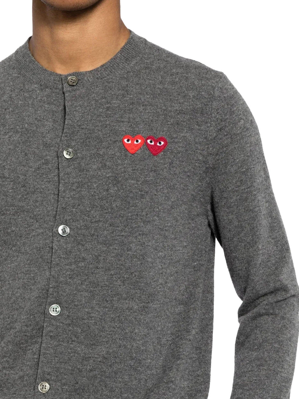 Comme Des GarçOns Play Logo-Embroidered Double Heart Cardigan — Gray, view 4