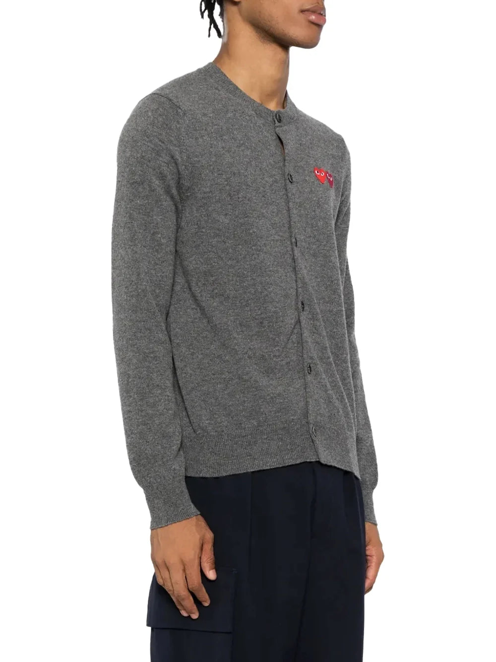 Comme Des GarçOns Play Logo-Embroidered Double Heart Cardigan — Gray, view 5
