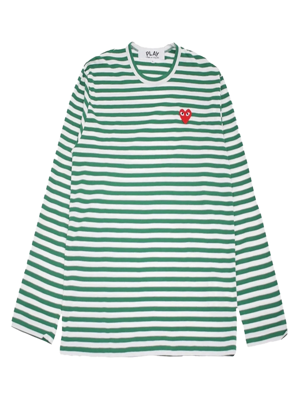 Comme Des GarçOns Play Striped Red Heart Logo T-Shirt — Green by Comme Des Garçons Play