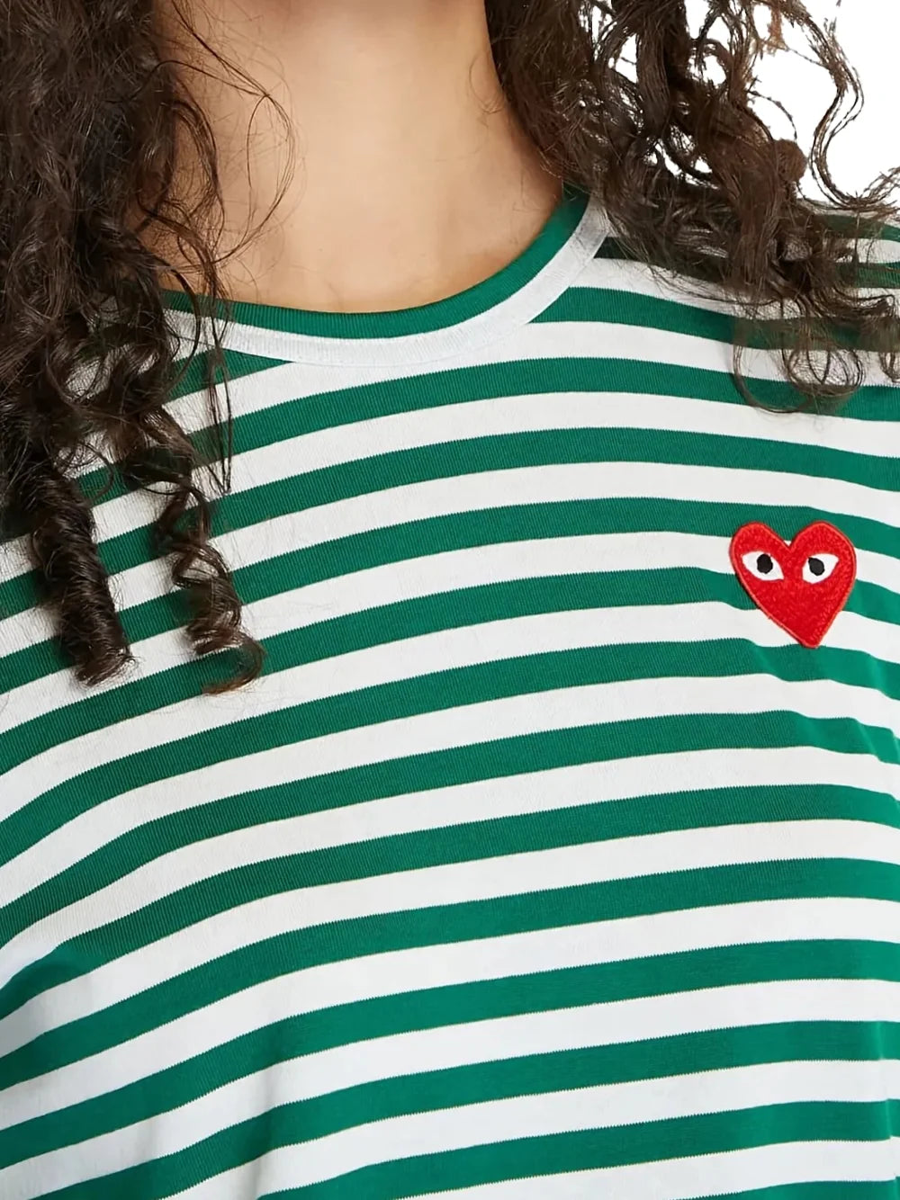 Comme Des GarçOns Play Striped Red Heart Logo T-Shirt — Green, view 5