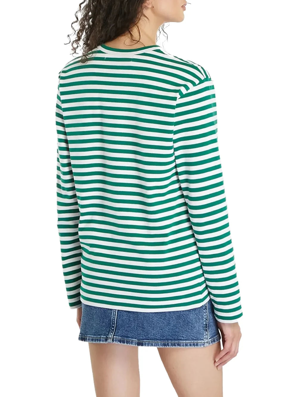 Comme Des GarçOns Play Striped Red Heart Logo T-Shirt — Green, view 7