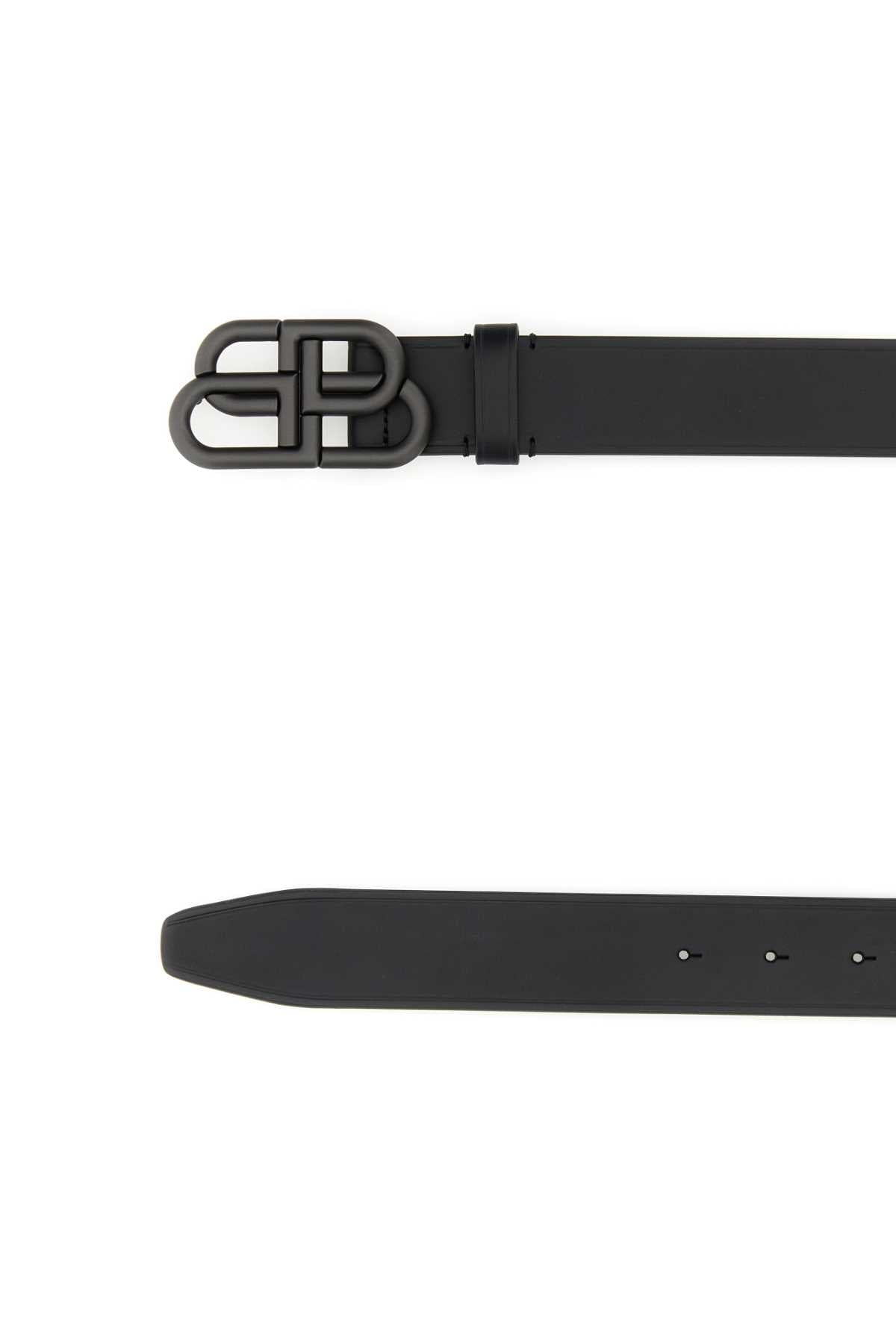 Balenciaga Logo-Buckle Leather Belt — Black, view 2