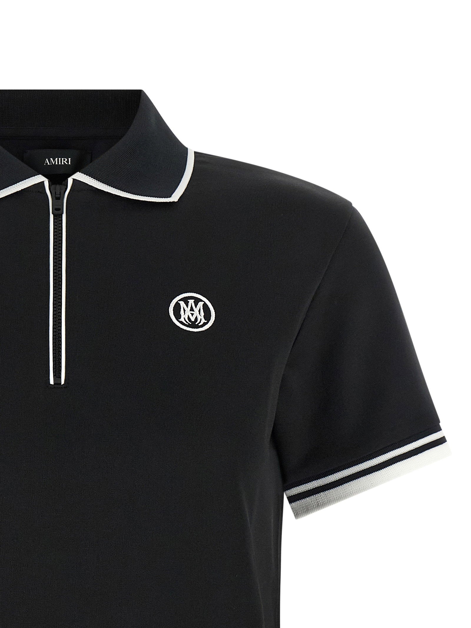 Amiri Half-Zip Cotton Blend Polo Shirt — Black, view 3