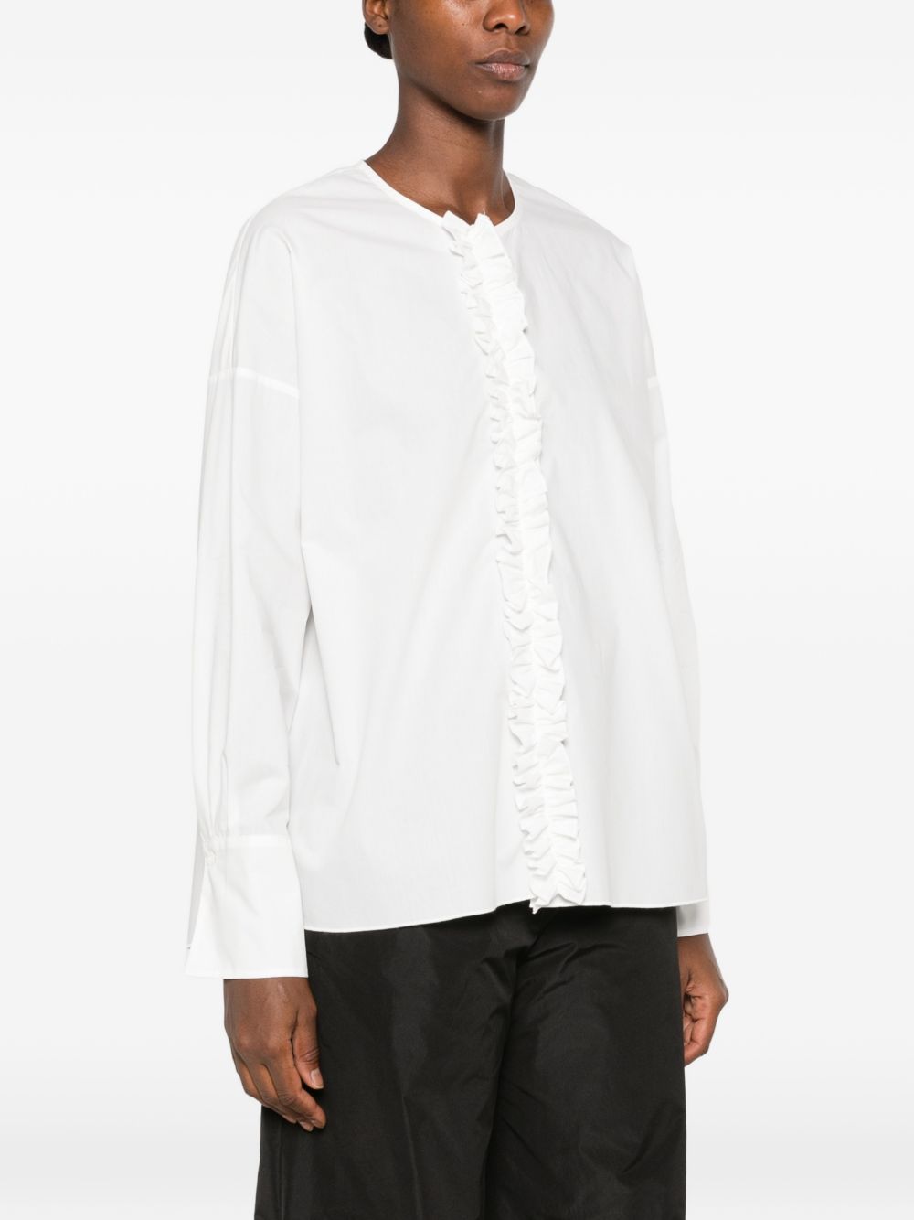 SUSANNE BOMMER Ruffled Cotton Blouse — White, view 3