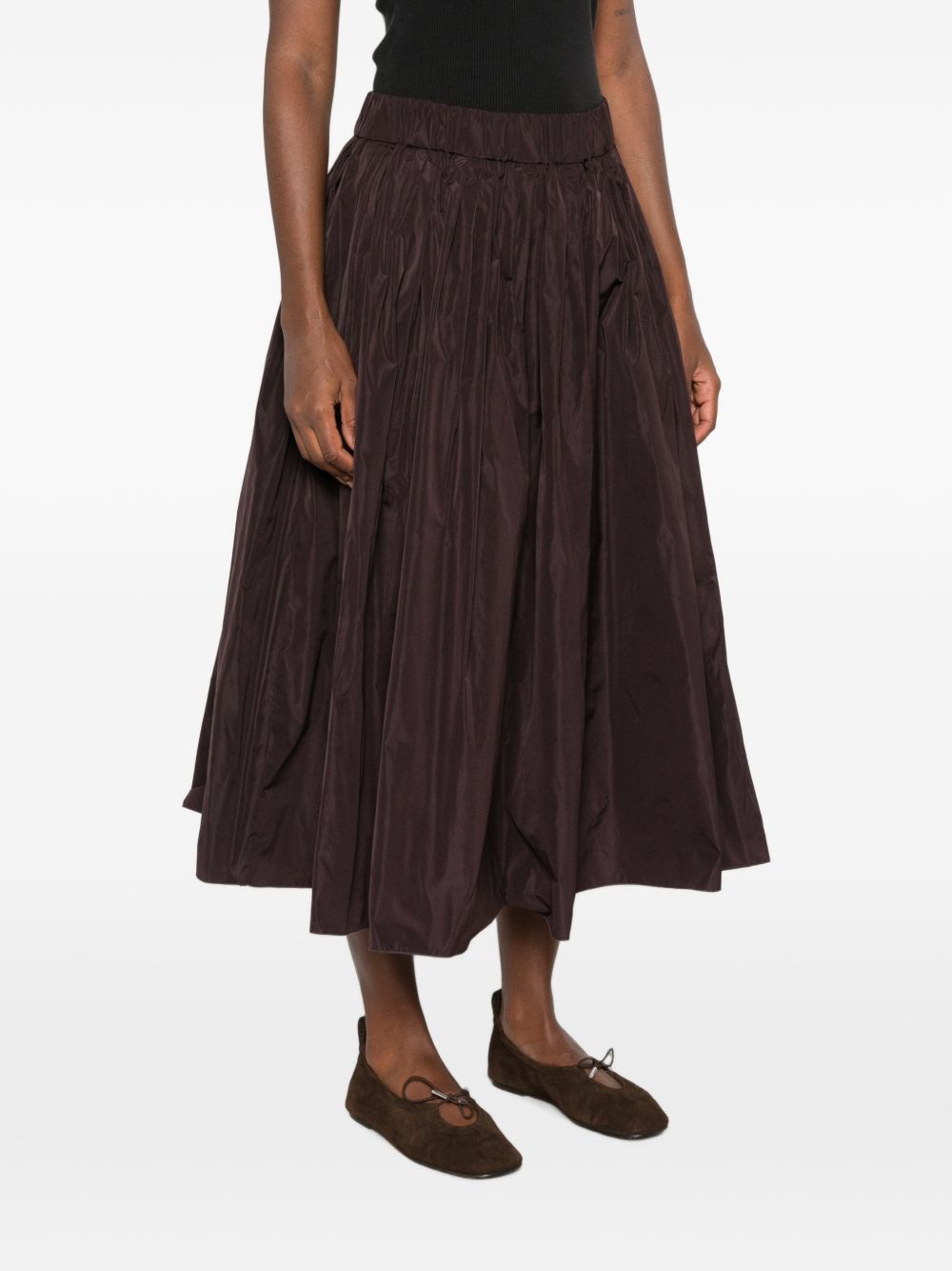 SUSANNE BOMMER Pleated Taffeta Skirt — Burgundy, view 2