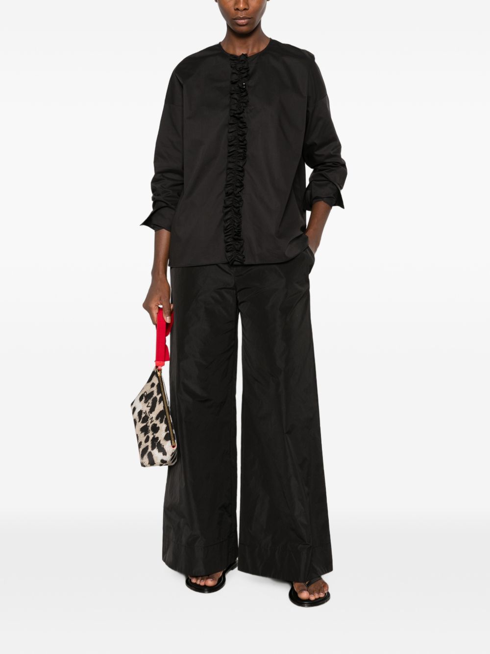 SUSANNE BOMMER Ruffled Cotton Blouse — Black, view 2