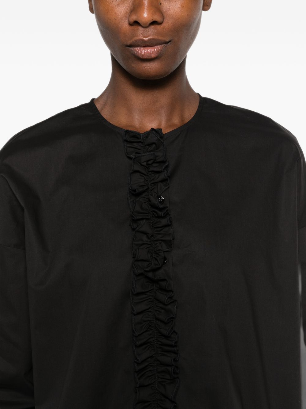 SUSANNE BOMMER Ruffled Cotton Blouse — Black, view 4