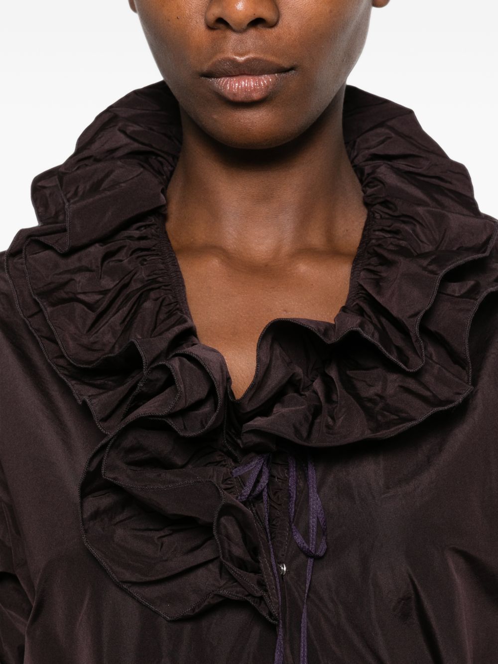 SUSANNE BOMMER Ruffled Taffeta Blouse — Burgundy, view 3