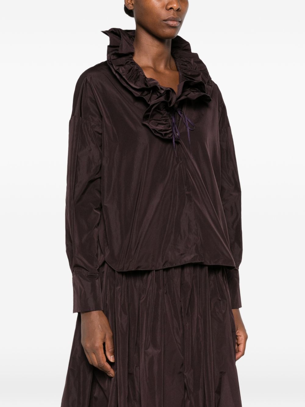 SUSANNE BOMMER Ruffled Taffeta Blouse — Burgundy, view 4