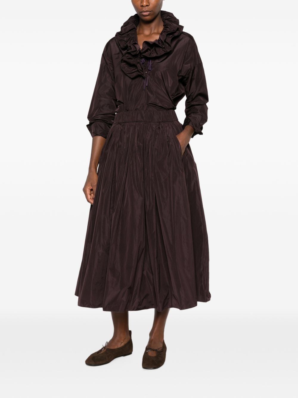 SUSANNE BOMMER Ruffled Taffeta Blouse — Burgundy, view 5