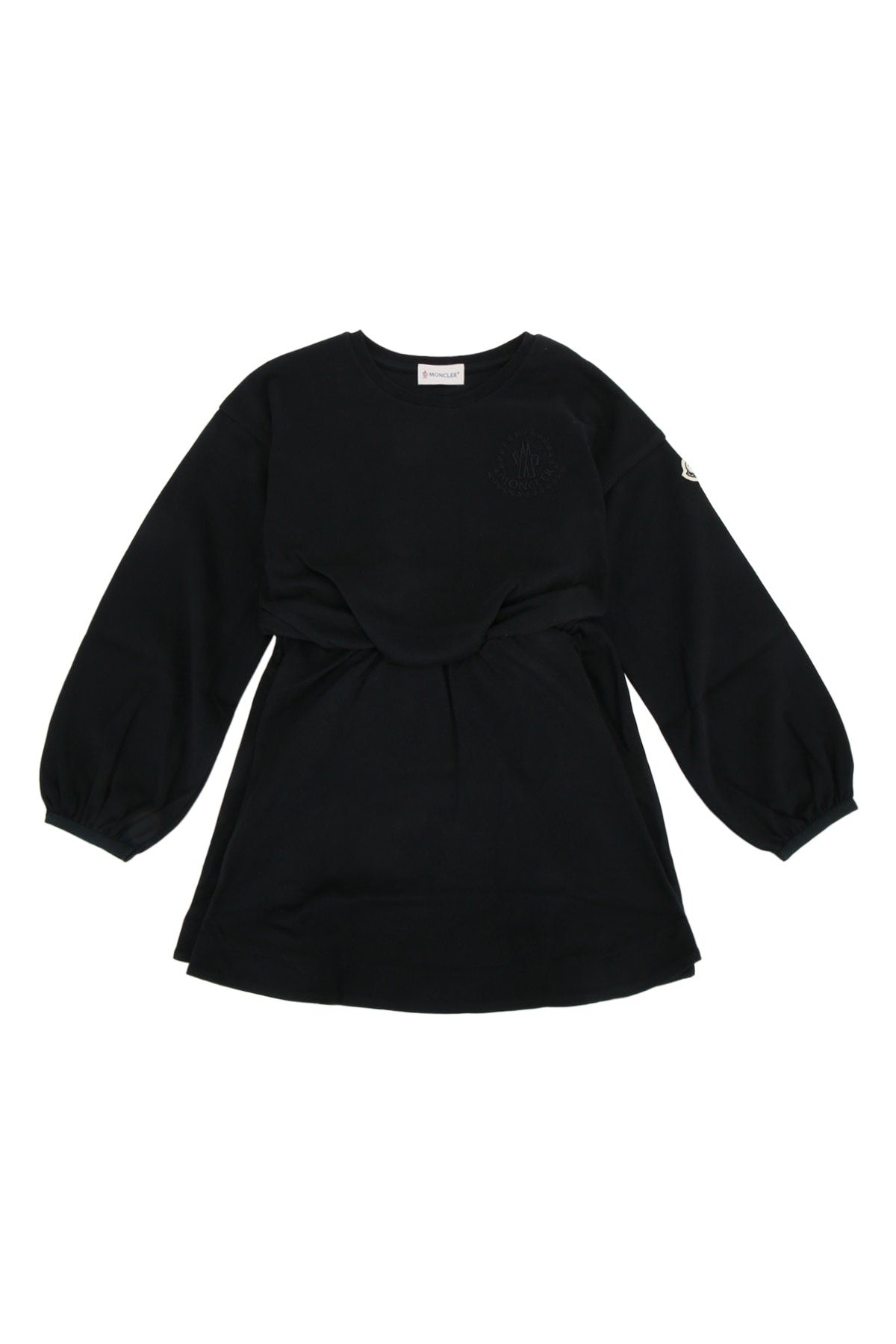 Moncler Jr Belted Puff-Sleeve Dress — Black by Moncler Jr