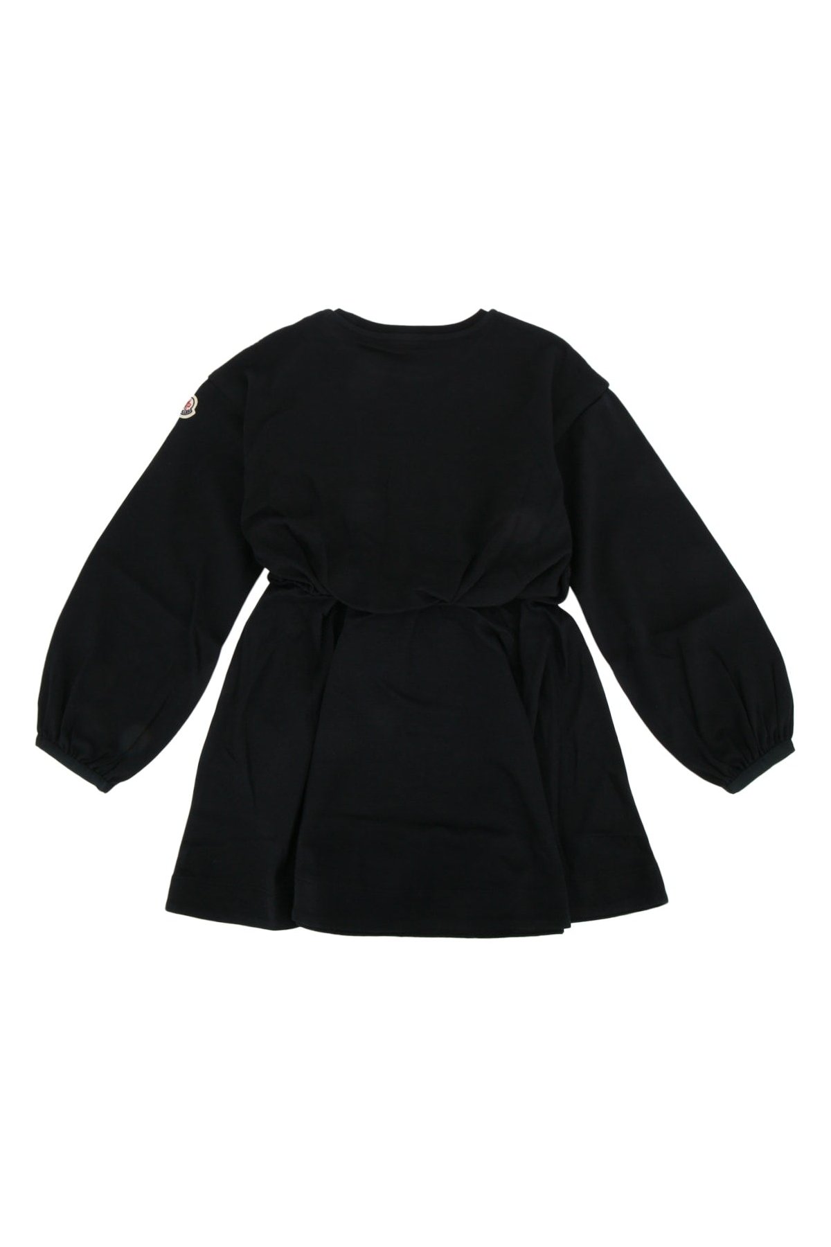 Moncler Jr Belted Puff-Sleeve Dress — Black, view 2